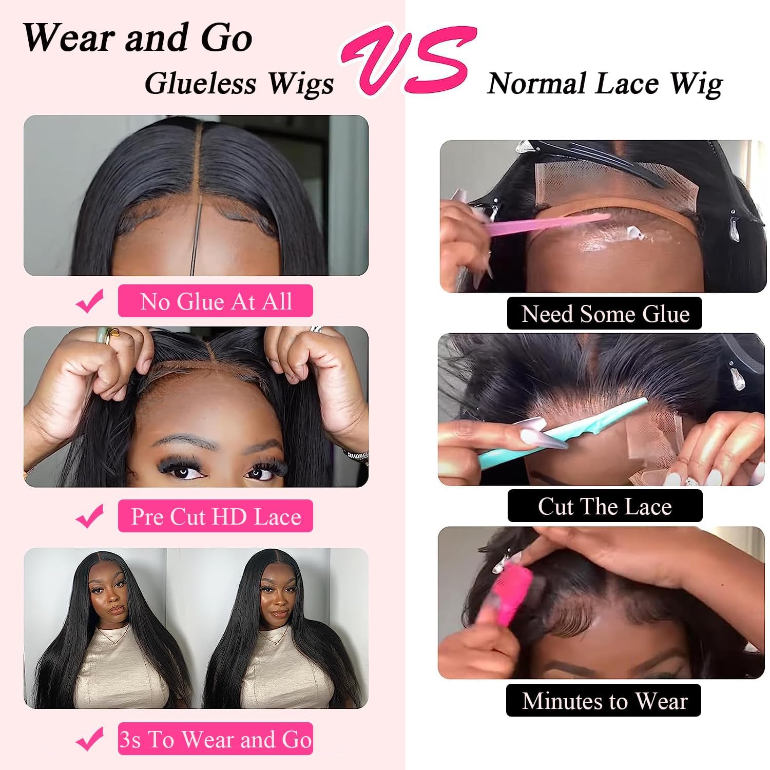 RONTAYA Wear and Go – Pelucas de encaje frontal de 6 x 4 sin pegamento, peluca de cabello humano lacio con encaje HD prearrancado, densidad del 180%