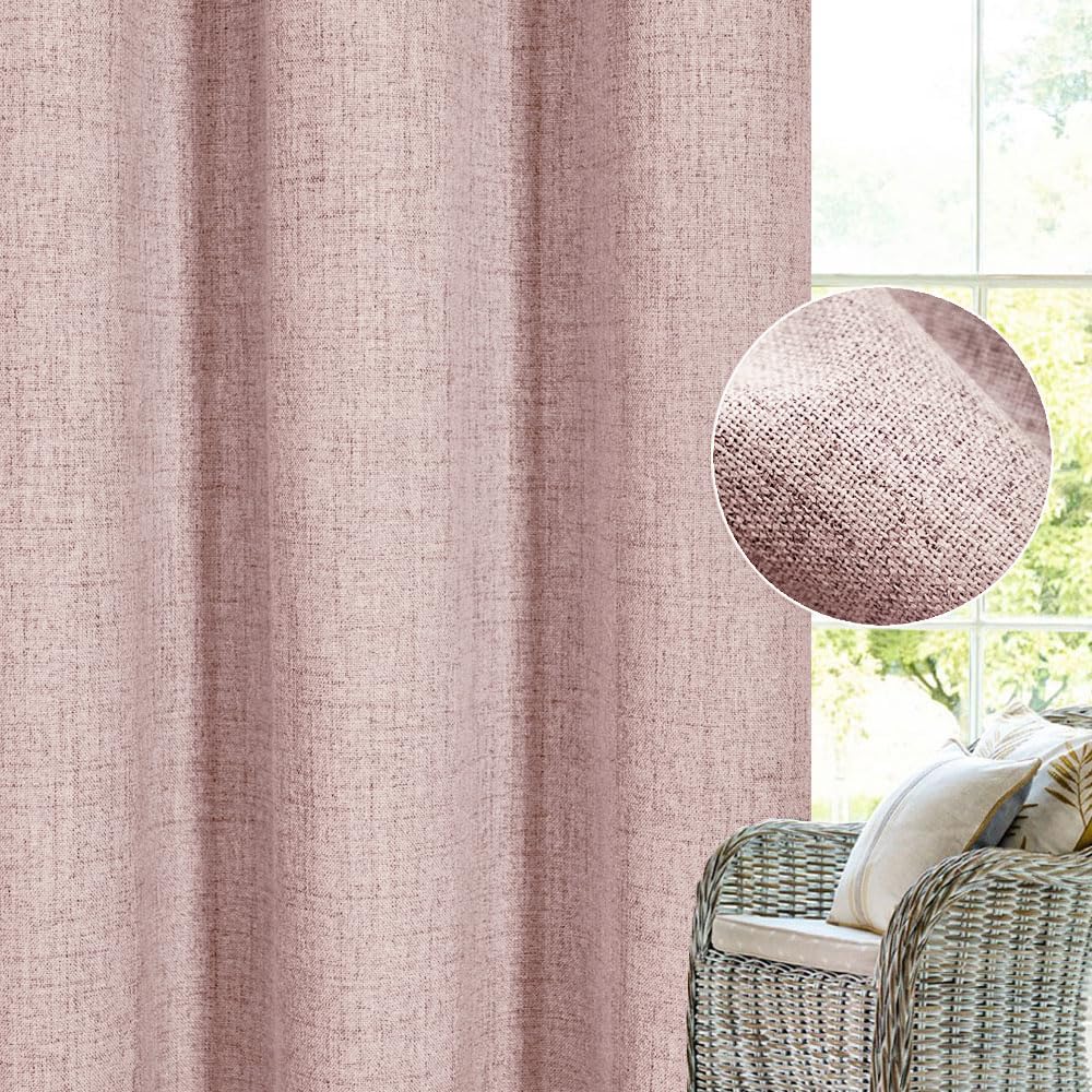 GRALI-DECOR Cortinas 100% opacas con aislamiento térmico, cortinas de aspecto de lino para sala de estar, insonorizadas y protección de privacidad