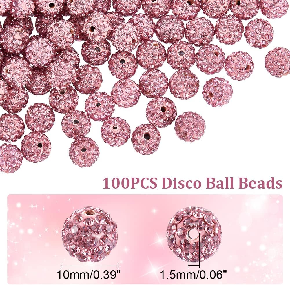 PH PandaHall Alrededor de 100 cuentas de diamantes de imitación rosas de 0.394 pulgadas (0.394 in) cuentas de arcilla rosa de polímero de arcilla