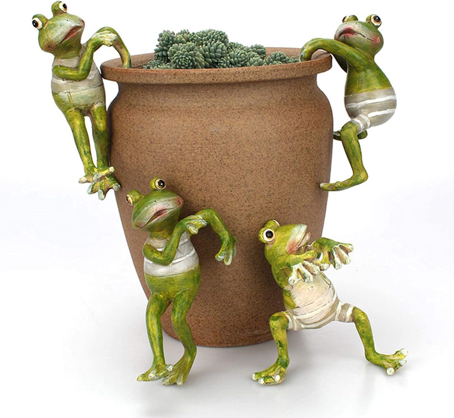 NMFIN Paquete de 4 estatuas de jardín de ranas, esculturas de ranas 3D para exteriores, escultura de animales lindos de resina, arte de patio y