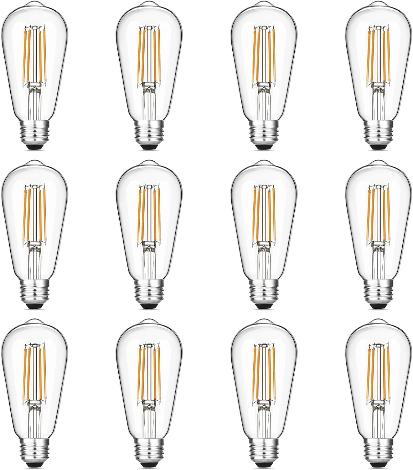 Paquete de 12 bombillas LED Edison vintage equivalentes a 60 W, bombillas decorativas de filamento antiguo con 90+ CRI, blanco cálido 2700 K, 750