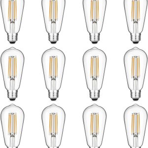 Paquete de 12 bombillas LED Edison vintage equivalentes a 60 W, bombillas decorativas de filamento antiguo con 90+ CRI, blanco cálido 2700 K, 750 Paquete de 12 bombillas LED Edison vintage equivalentes a 60 W, bombillas decorativas de filamento antiguo con 90+ CRI, blanco cálido 2700 K, 750