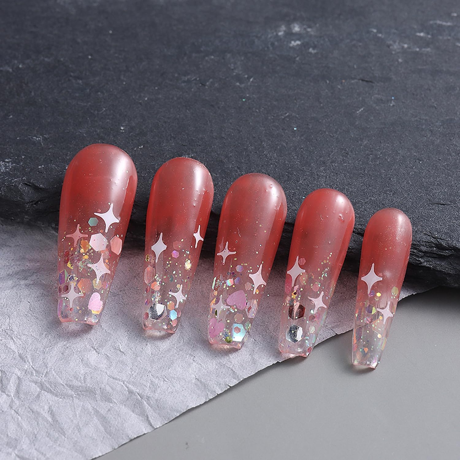 12 rejillas hexagonales de corazón con purpurina para uñas, lentejuelas holográficas de sirena, multicolor, diseño de copos de uñas, dijes de uñas