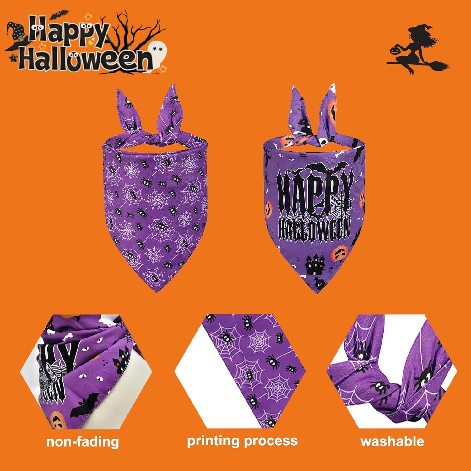 Bandana de Halloween para perros  2 pañuelos triangulares ajustables para mascotas para todas las razas  Pañuelo lavable para cachorros de Acción de