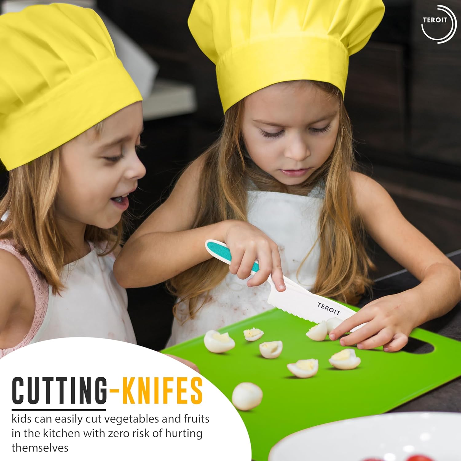 Juego completo de 22 cuchillos infantiles para cocina real, guantes, tabla de cortar frutas, verduras, bordes dentados, cuchillos de plástico para