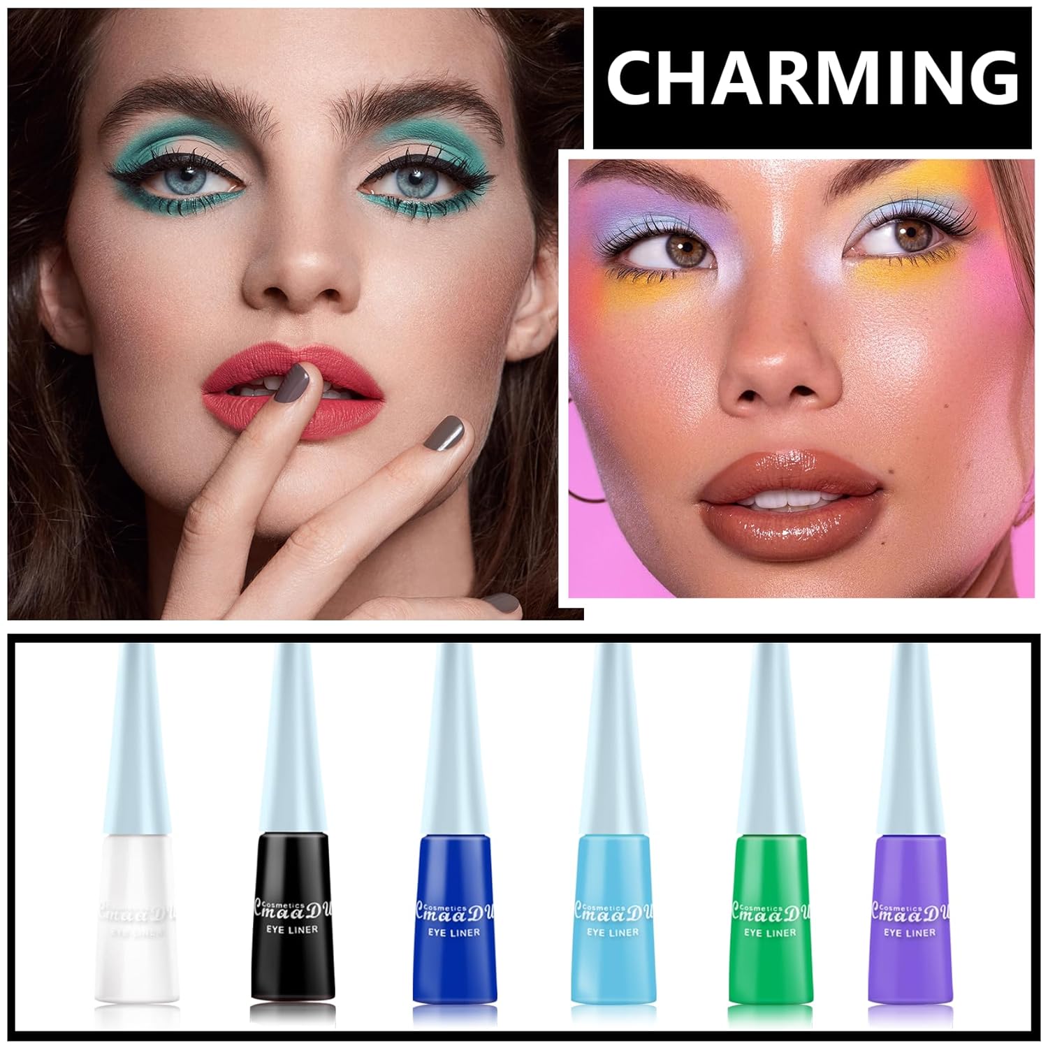 ZHISHUDL 2 unids blanco negro líquido delineador de ojos colorido delineador de ojos líquido mate delineador de ojos impermeable altamente