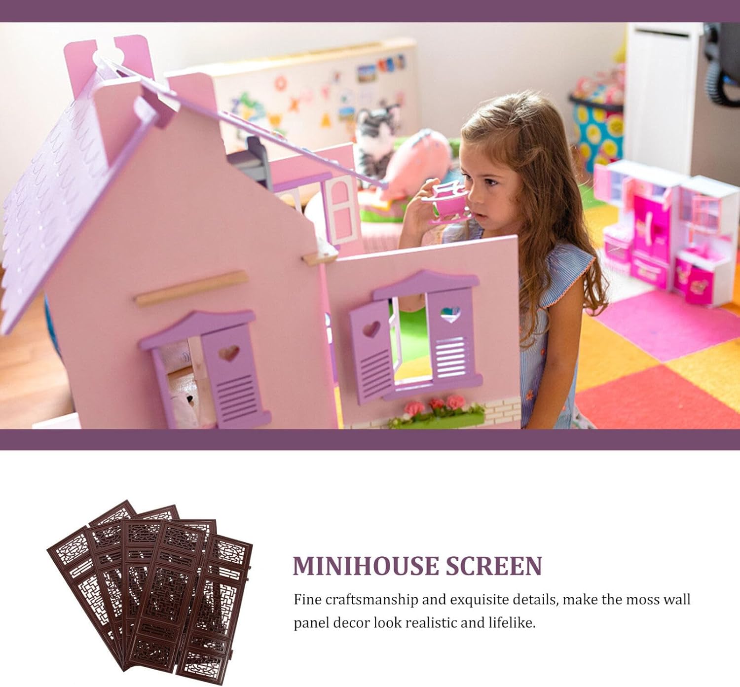 Zerodeko 4 piezas de pantalla en miniatura para casa de muñecas, pantalla de madera de casa de muñecas 112, mini panel divisor de habitación,