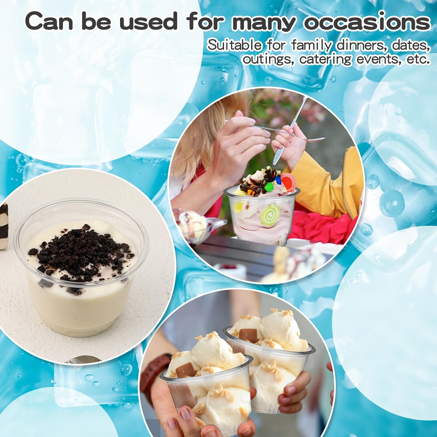 Giwrmu 50 tazas de postre de plástico transparente de 8 onzas con tapa de cúpula, tazas desechables para helado y tazas de parfait, vasos de