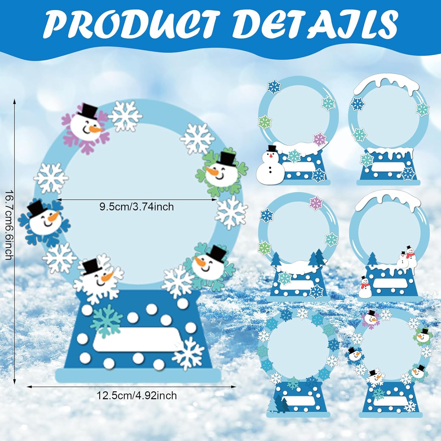30 juegos de marcos de fotos de nieve para niños, imán de invierno de Navidad, marcos de fotos DIY, divertidos globos de nieve, copo de nieve,