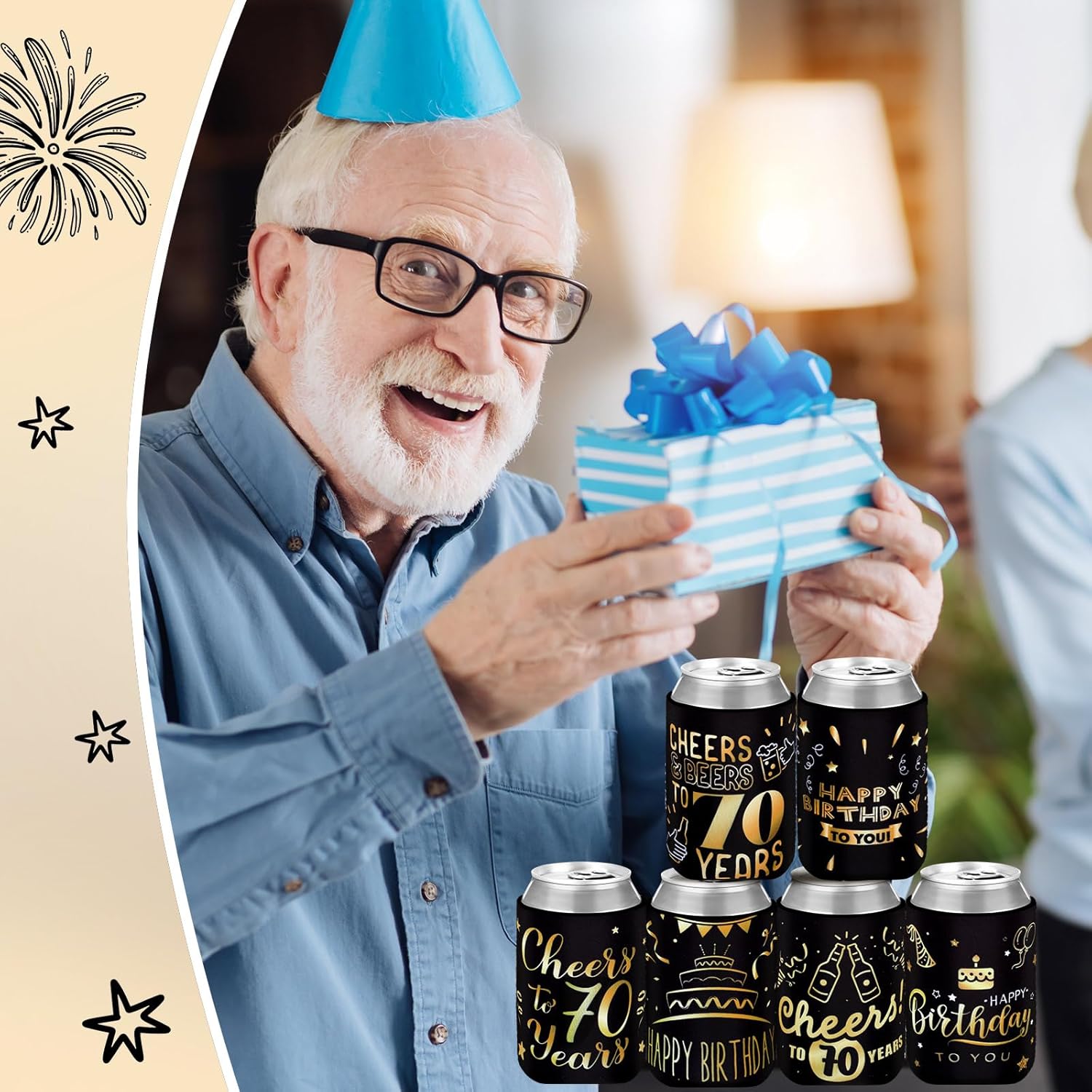 24 fundas para latas de 70 cumpleaños a 70 años, de neopreno, para decoración de cumpleaños de 70 años, regalos de fiesta de cumpleaños 70,
