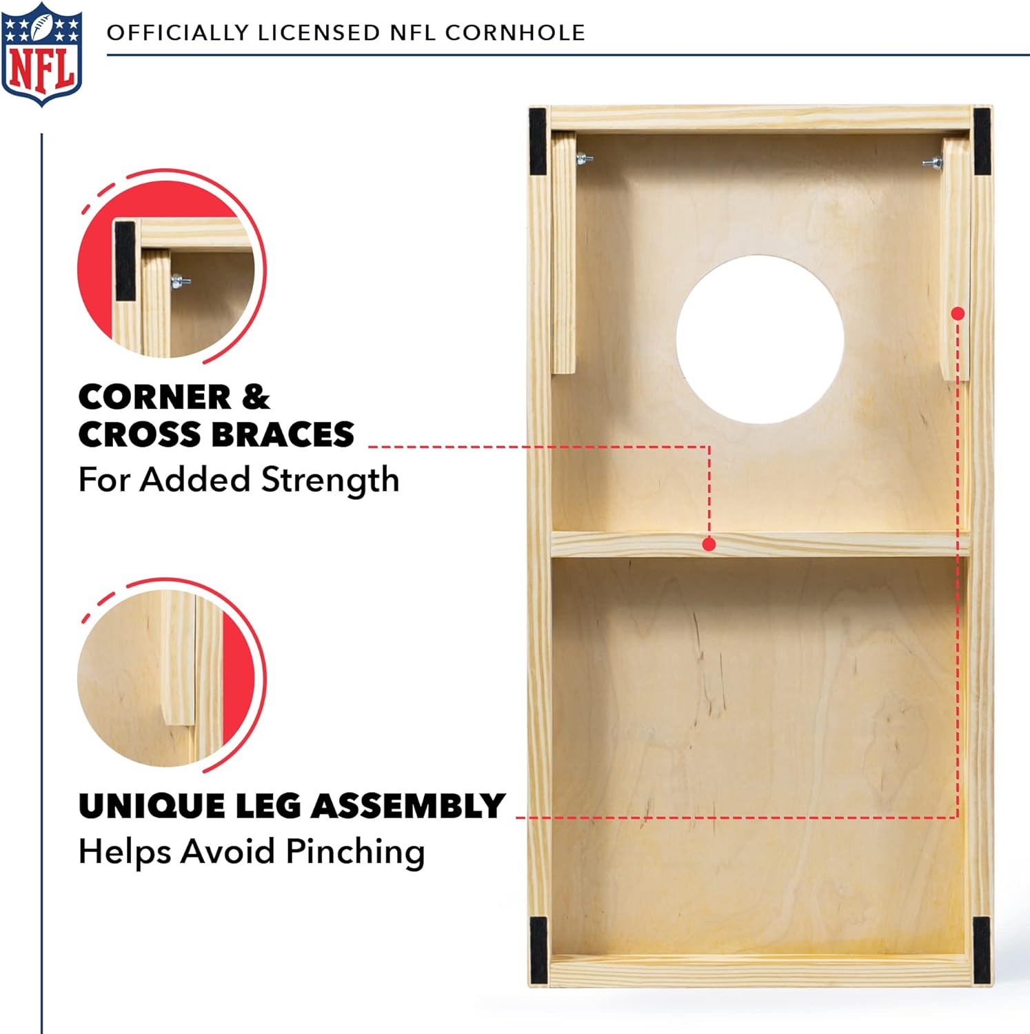 NFL Football – Juego de cornhole de madera maciza de 1 x 2 pies con impresión directa HD del equipo, gran regalo para cualquier fanático de los