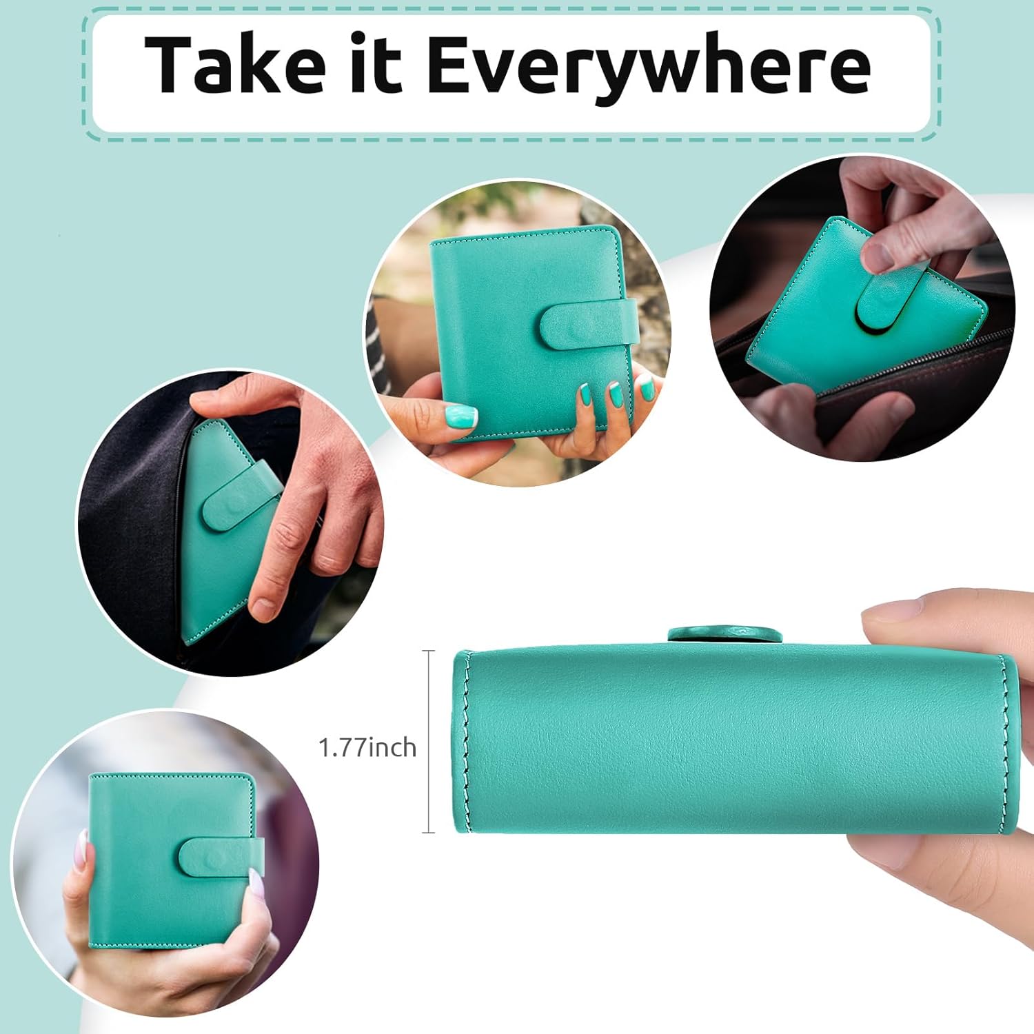 Zuozee Funda pequeña para carpeta de presupuesto, cartera A8 PU con 3 anillos de acero inoxidable, carpeta pequeña con bolsa para tarjetas y lazo