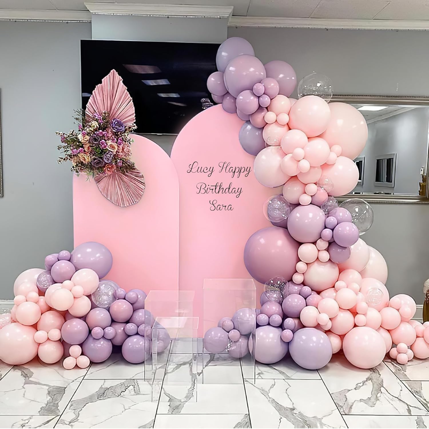 Telón de fondo de pared de arco rosa de 2 x 5 pies, cubierta de fondo redondo para el día de San Valentín, cubierta de marco de arco de 2 caras,