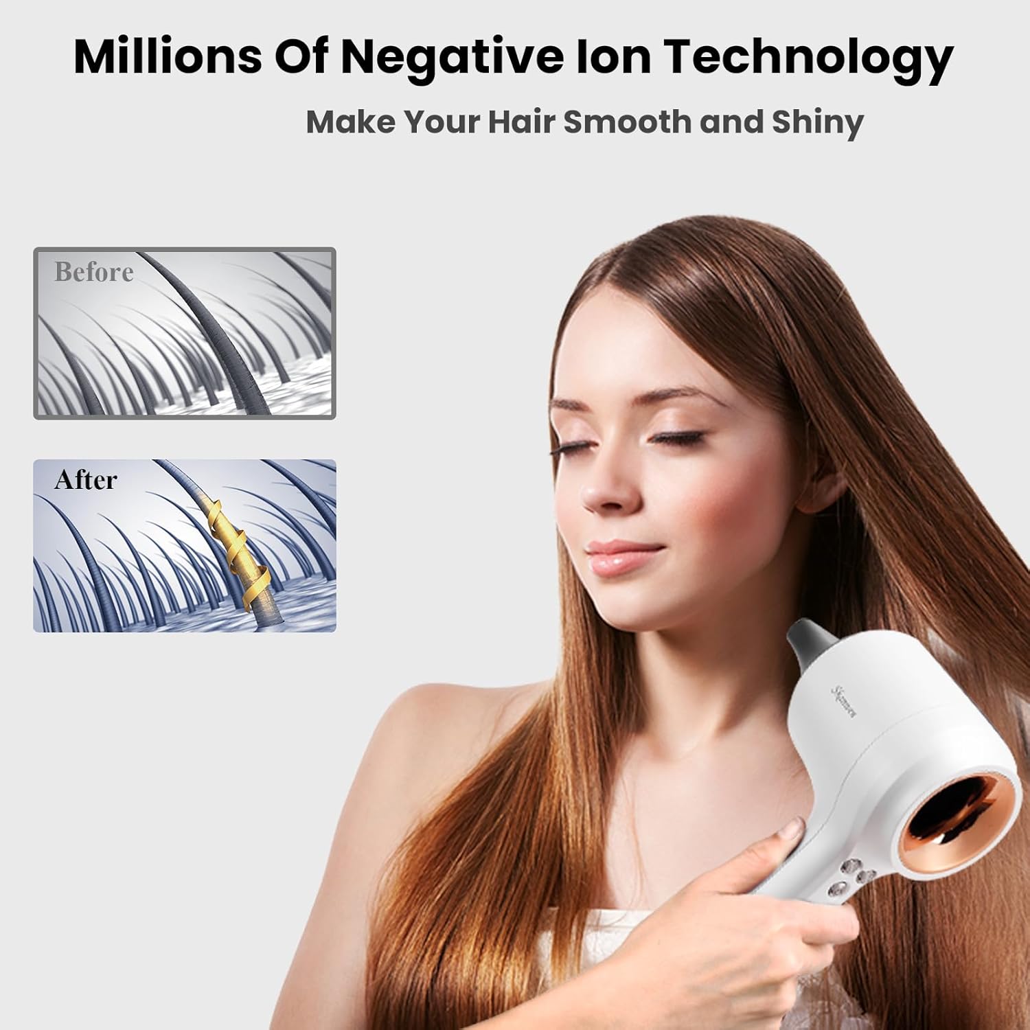 Secador de pelo con difusor, secador iónico profesional de 1400 W con motor sin escobillas de alta velocidad para secado rápido, secador silencioso