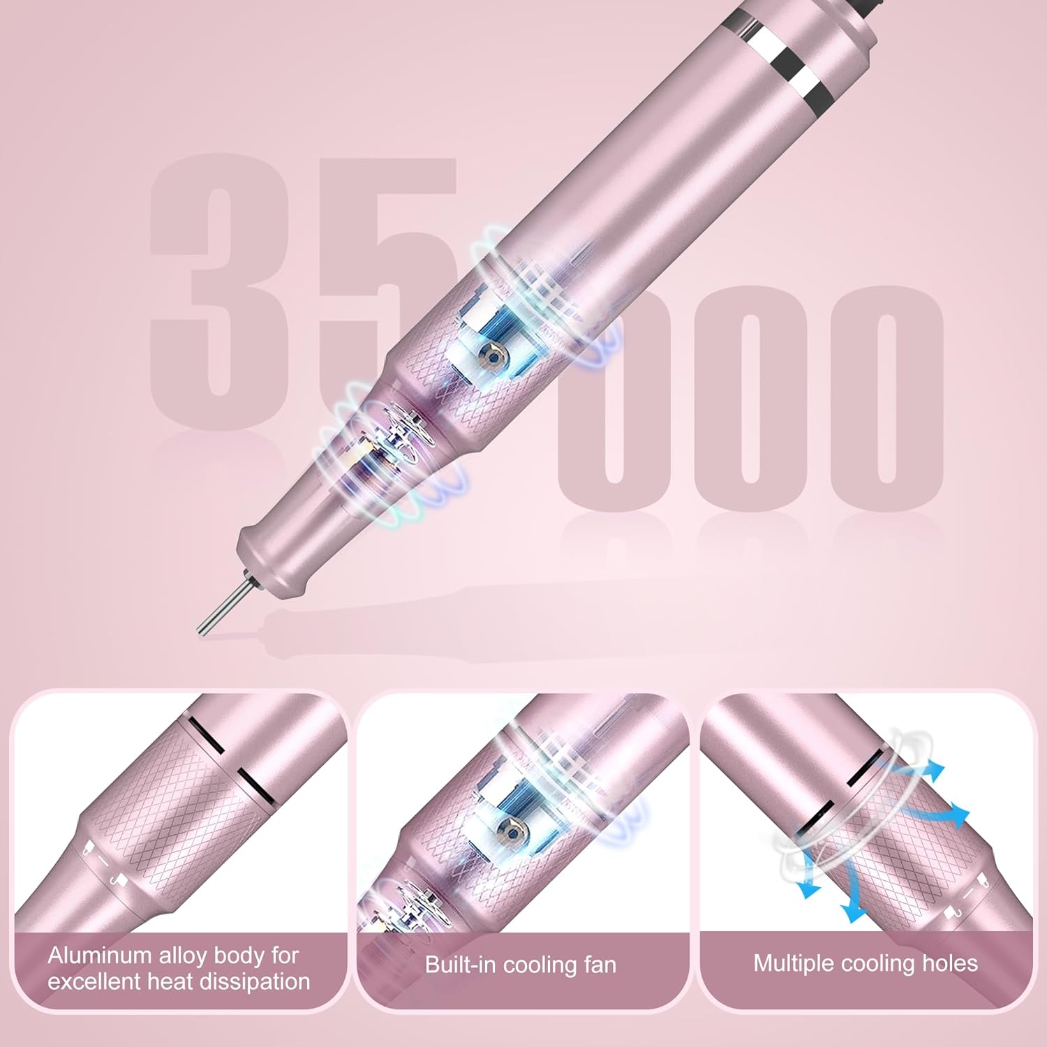 Taladro de uñas profesional, kit eléctrico de uñas de gel acrílico, lima E portátil, 35000 rpm, recargable, manicura, pedicura, herramientas de