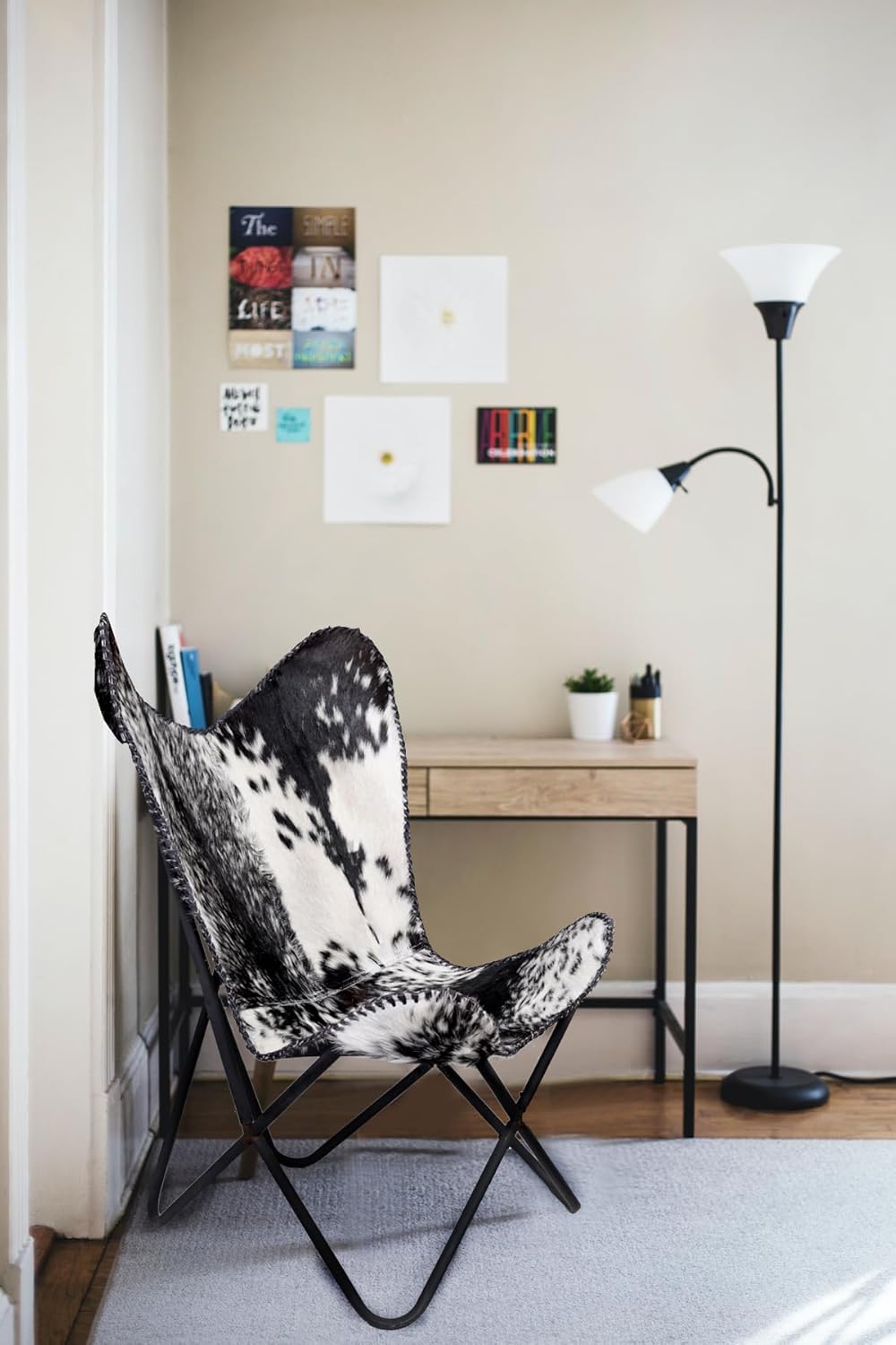 Silla de mariposa de cuero hecha a mano para sala de estar – Silla lateral de cuero Stich Silla mariposa marrón blanco