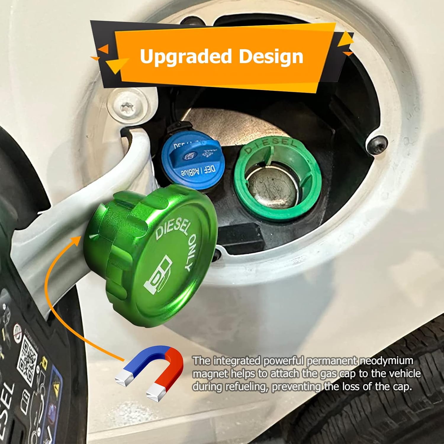 WeiSen Tapa de combustible diésel de aluminio compatible con Dodge Ram 1500 2500 3500 2019-2023 verde magnético