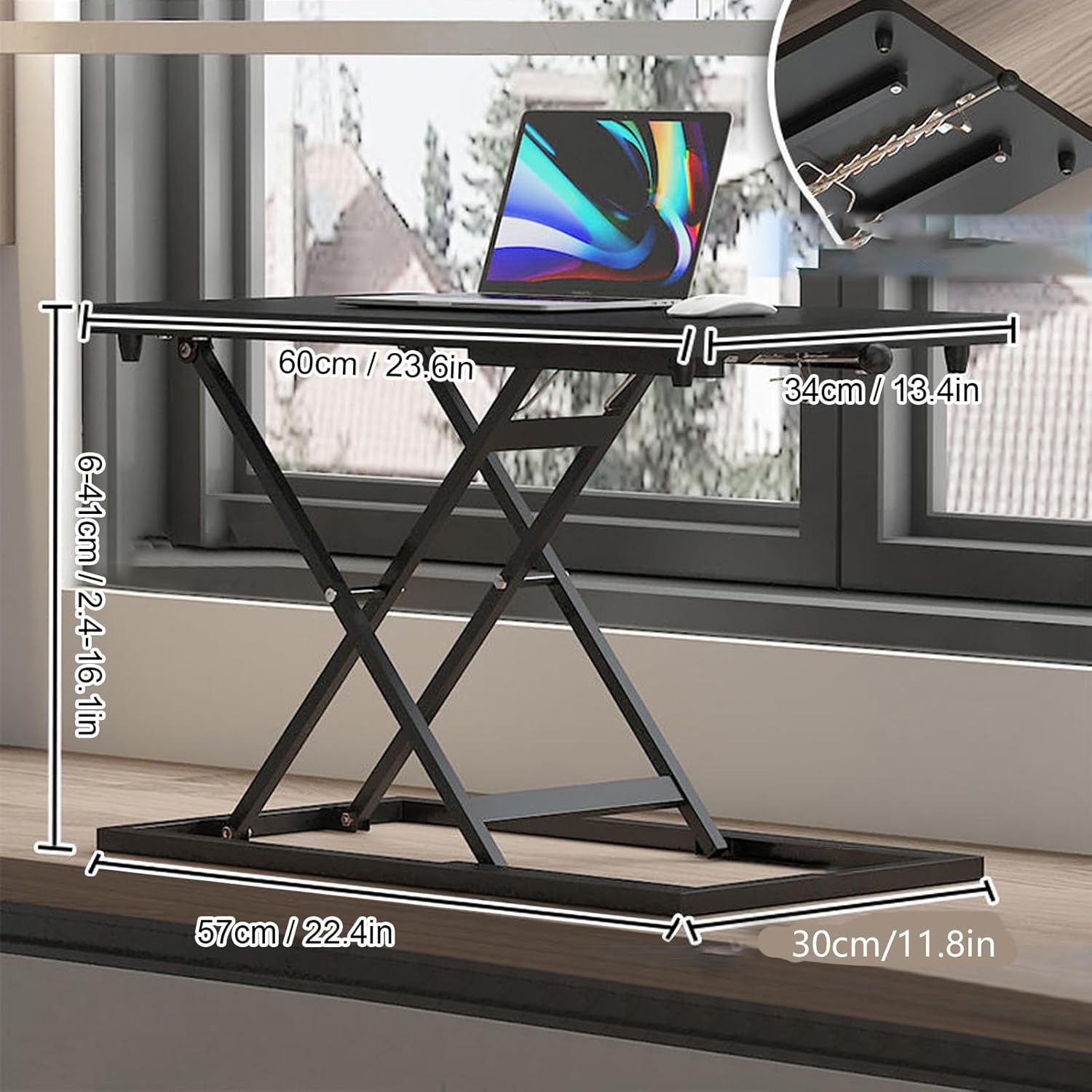 HUAOSN Convertidor de escritorio de pie, mesa de computadora de pie con 7 engranajes, altura adyustiva, mesa de trabajo para computadora portátil y