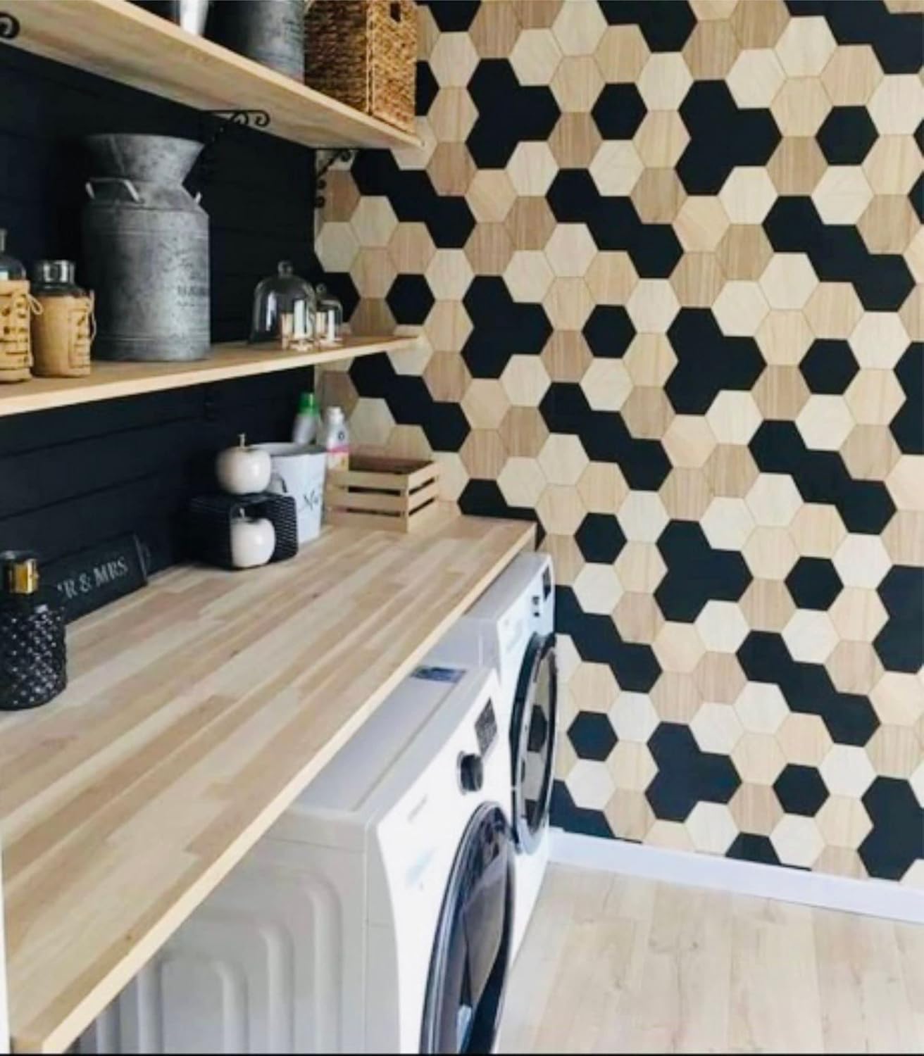 Azulejos hexagonales únicos para paneles de pared (1 pie cuadrado de acrílico blanco brillante de 18 pulgadas), fácil instalación para diseño