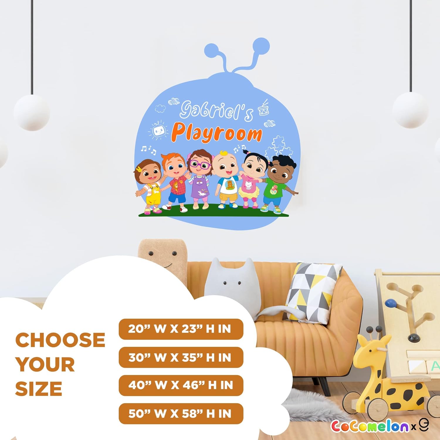 EGD CoComelon – Calcomanía de pared para niños con nombre de fuente múltiple, serie EGD X CoComelon, colección Prime, calcomanía de pared para