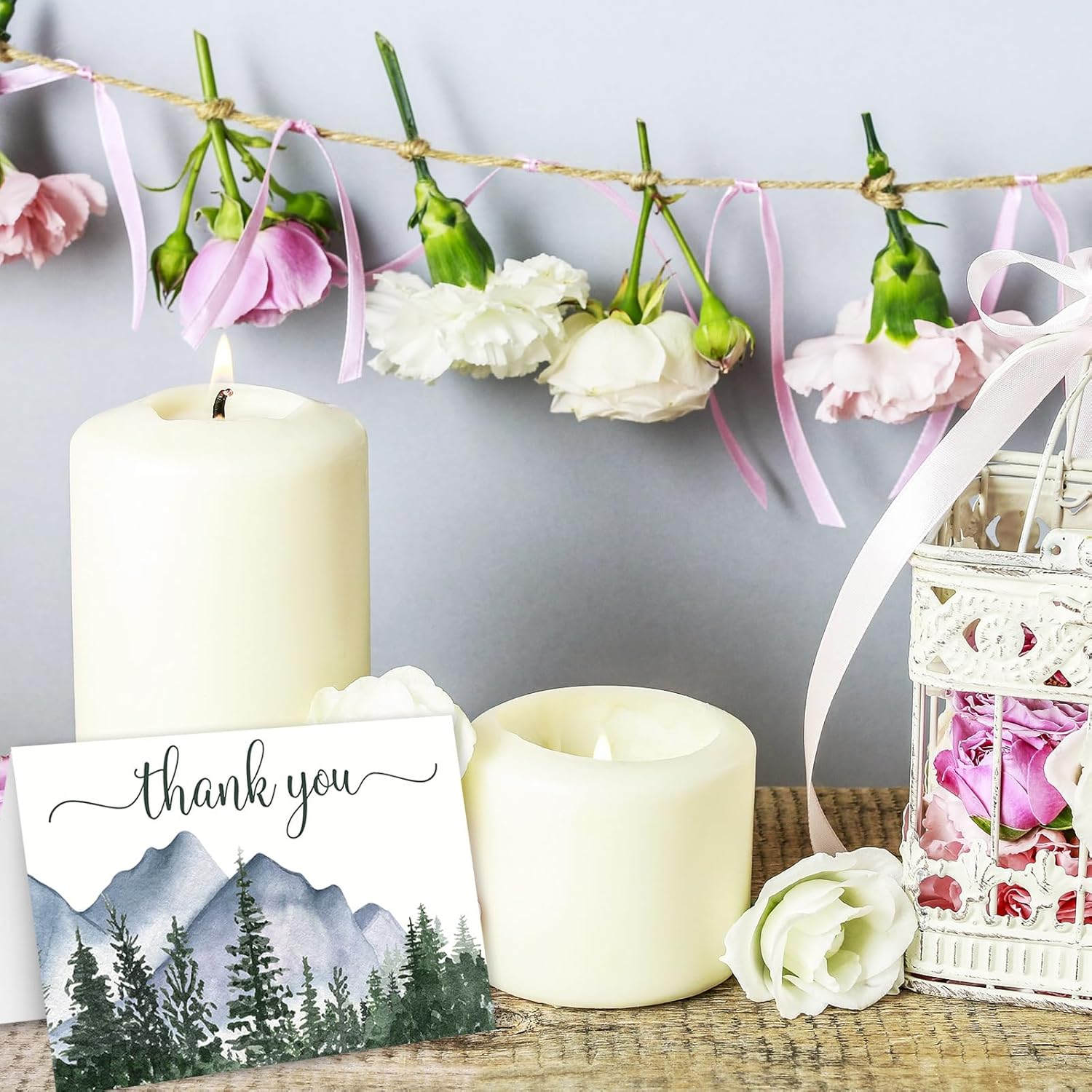 AnyDesign – 25 tarjetas de felicitación de bosque de acuarela, tarjetas de agradecimiento con sobres y calcomanías adhesivas, tarjeta de regalo en