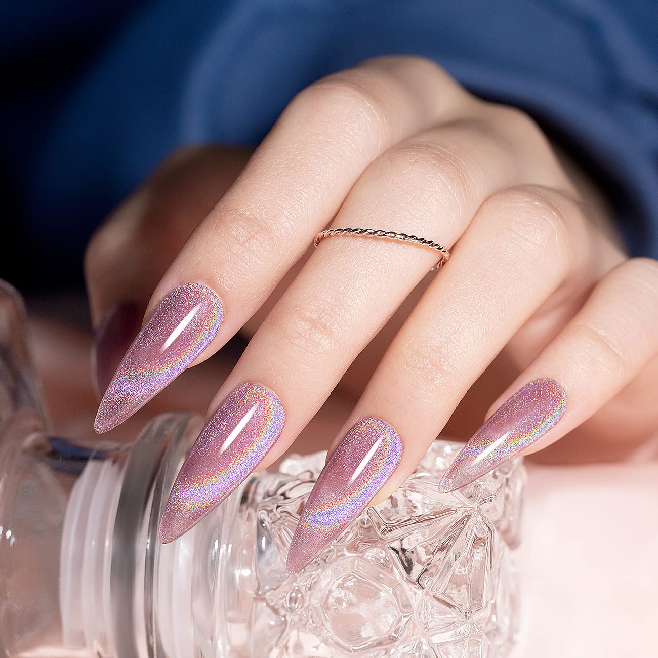 RARJSM Esmalte de uñas de gel de ojo de gato, gel magnético con purpurina de Galaxy Chameleon, color rosa, holográfico, para remojar con LED UV,