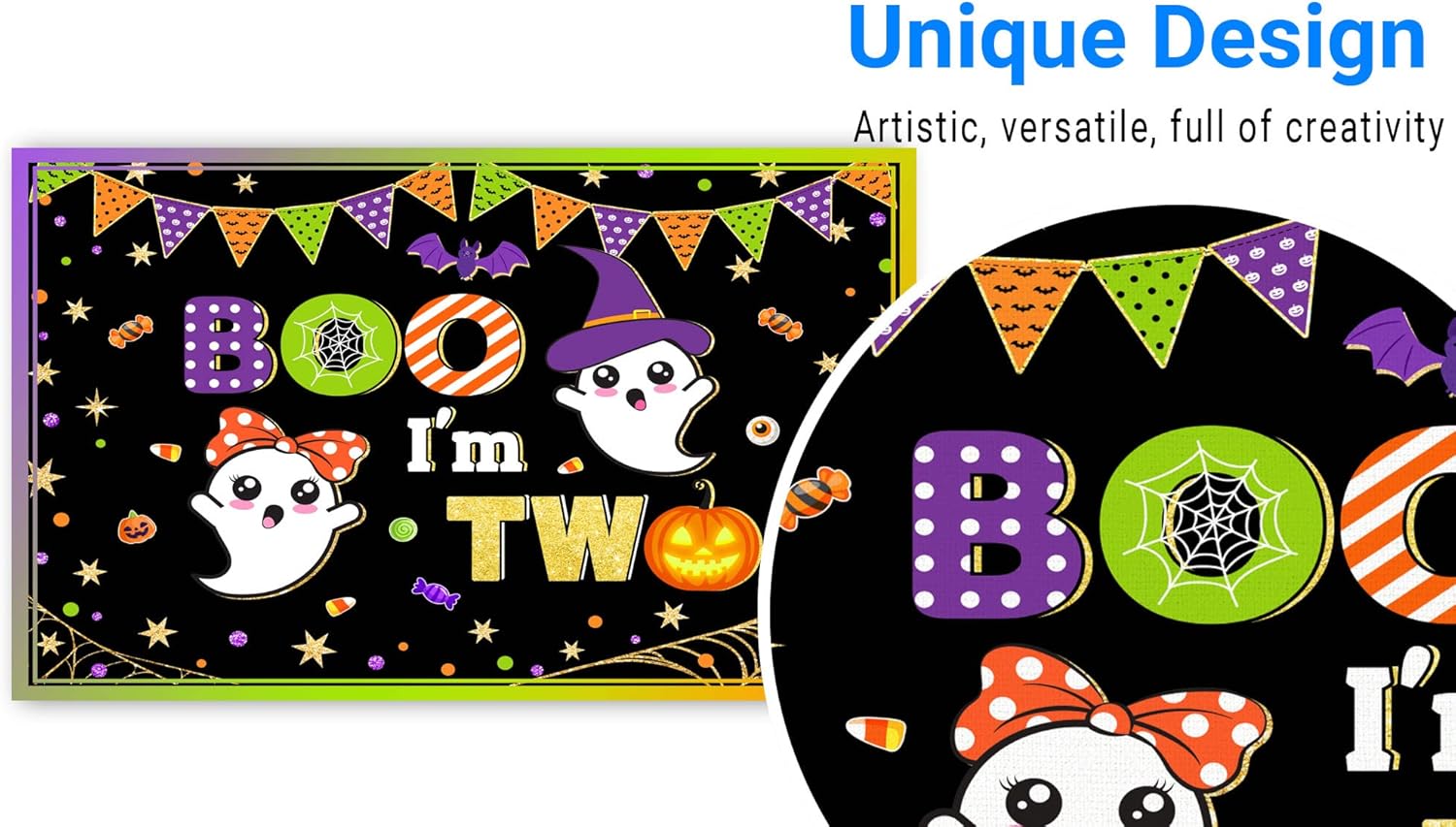 Funnytree Telón de fondo de fiesta de Halloween para niños y niñas, Halloween, Little Boo, I’m Two Theme Bday, suministros de decoración de
