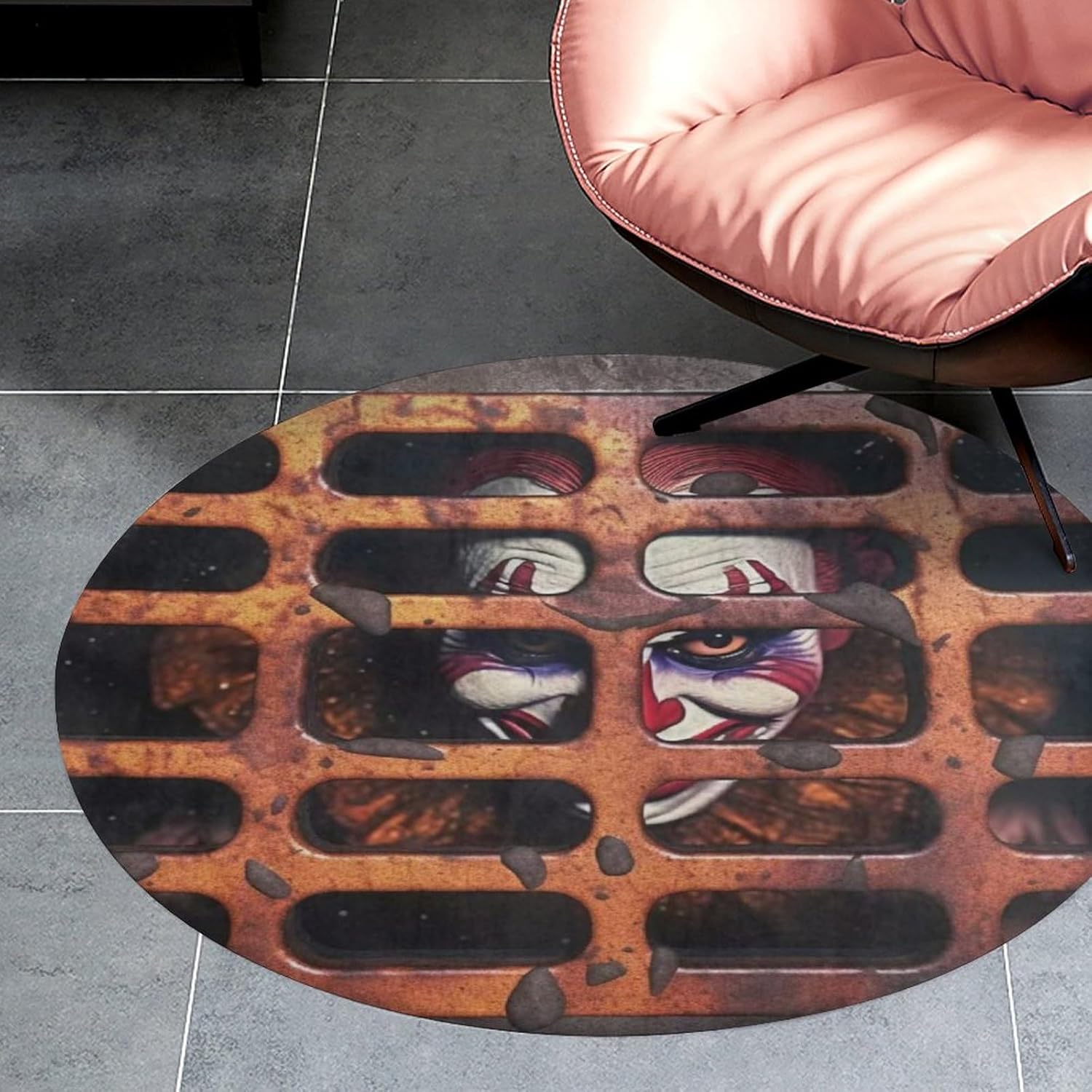 Alfombra redonda de payaso de terror 3D para Halloween, alfombra circular para baño, dormitorio, cocina, alfombra antideslizante de 2 pies