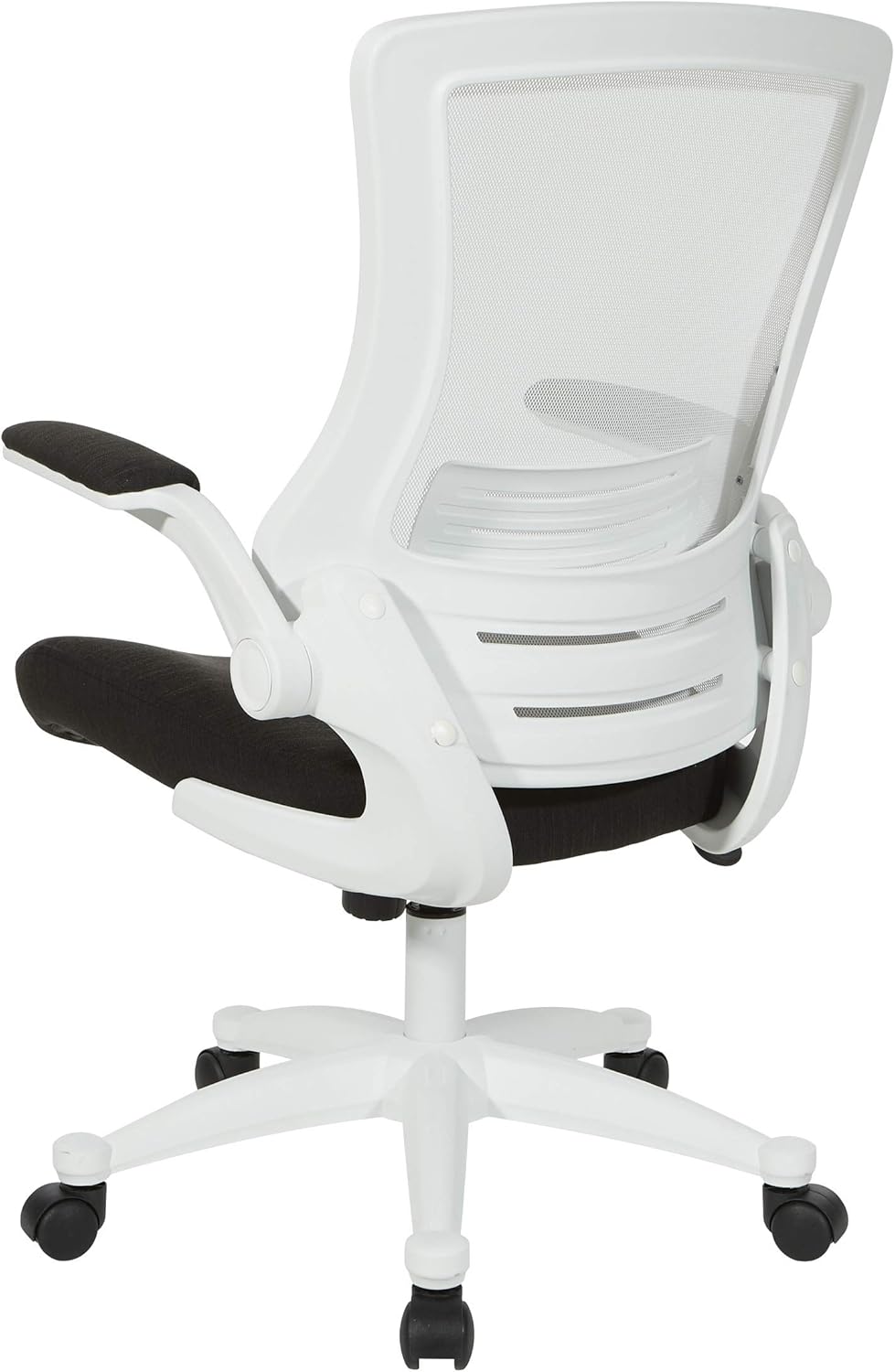 Office Star Silla de oficina con respaldo de pantalla blanca ventilada con brazos abatibles acolchados de color con base de nailon blanco, tela