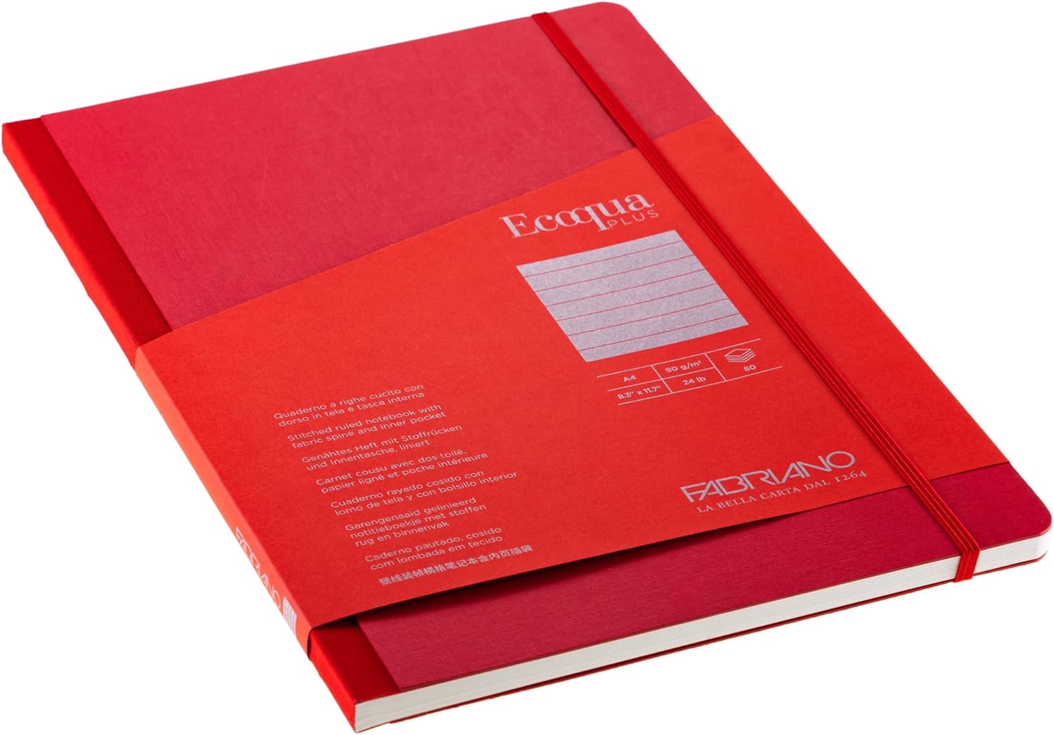 Fabriano Ecoqua Plus Cuaderno encuadernado en tela, 8.3 x 11.7 pulgadas, A4, punteado, rojo