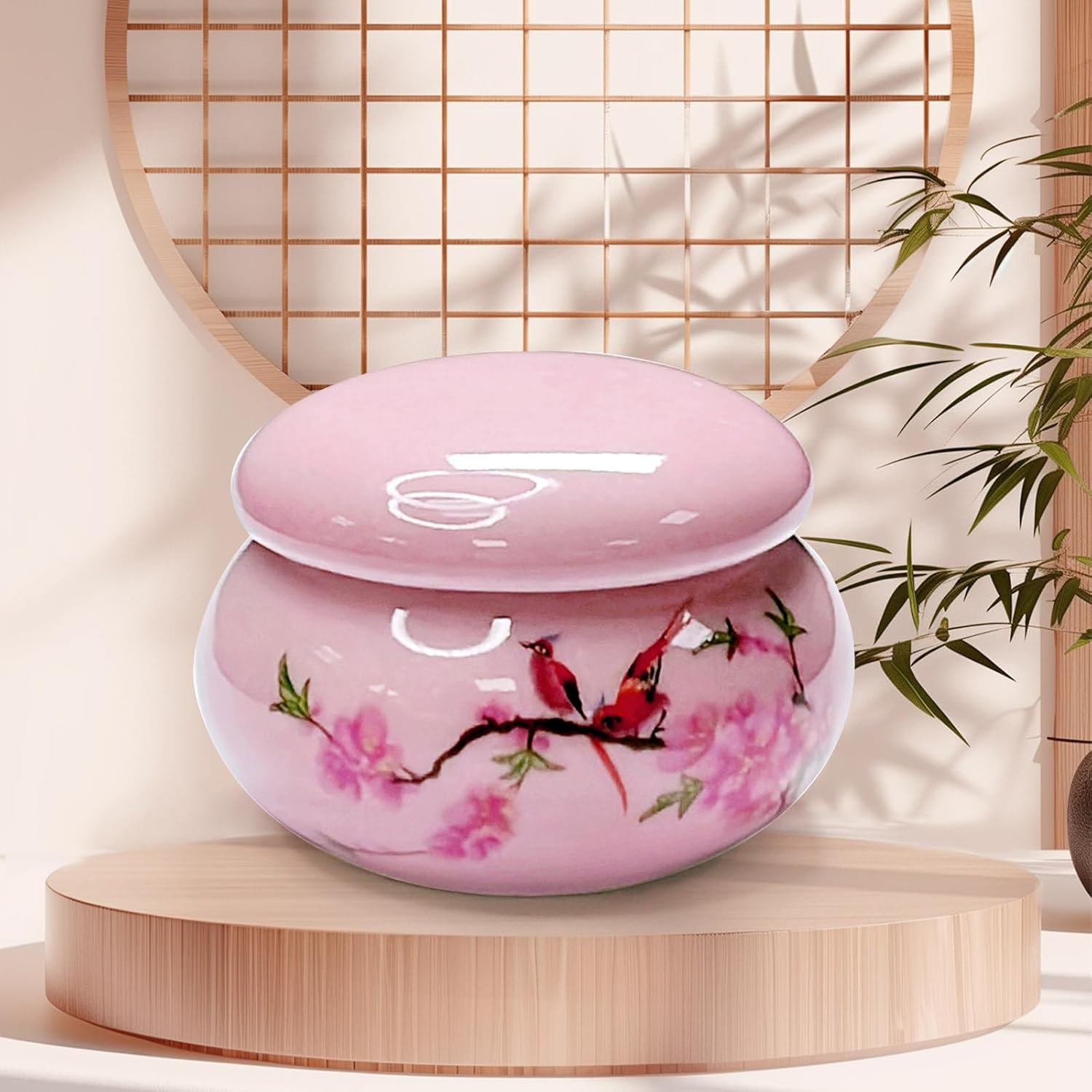 Plato de porcelana Dappen con tapa para polvo líquido acrílico, taza de cerámica, cuenco líquido de uñas (YSHJB008) (rosa)