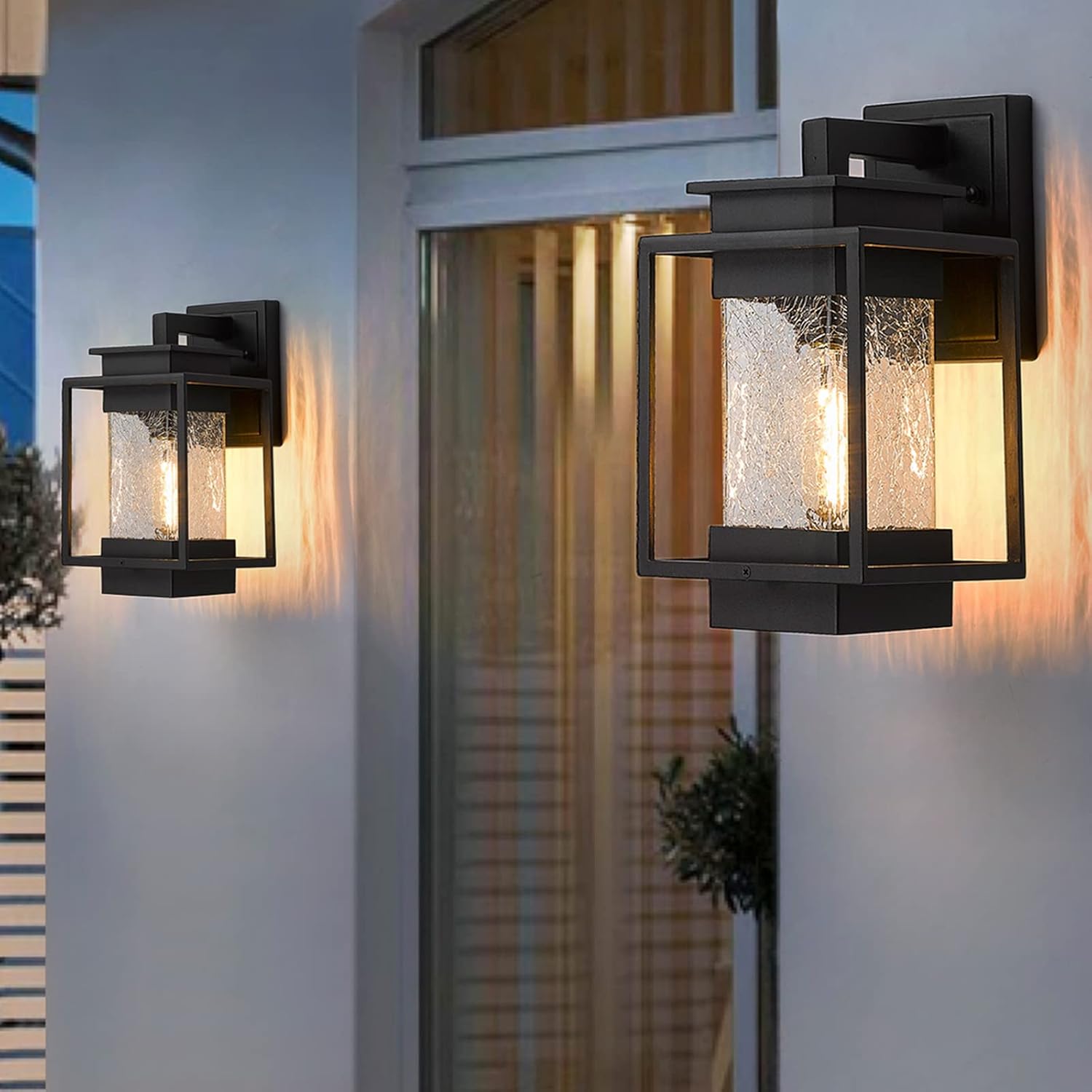 Juego de 3 luces para exteriores, juego de 3 luces a juego, luz de pared al aire libre, luces colgantes para porche al aire libre con cristal