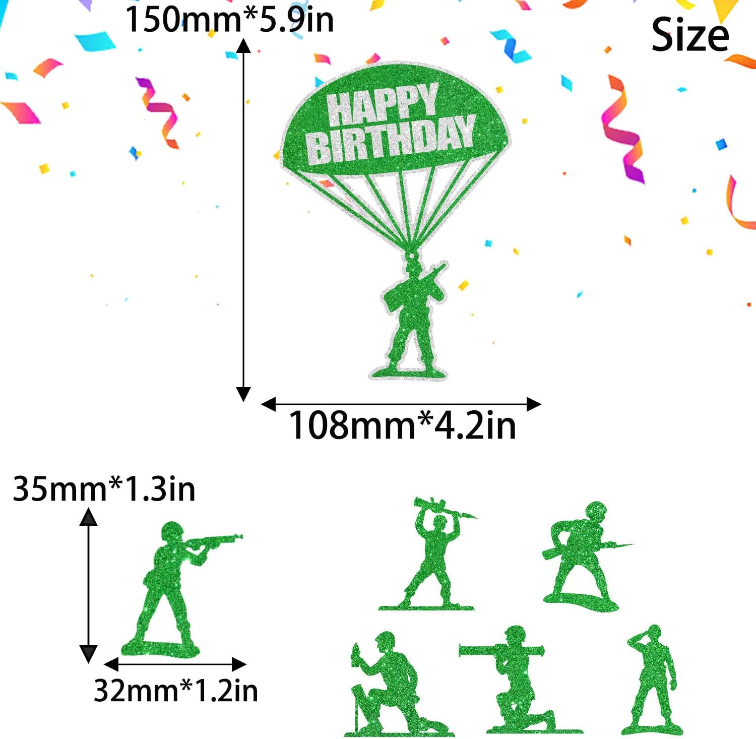 Juego de decoración de pastel de cumpleaños para fanáticos del ejército, adecuado para niños o niñas, fiesta de cumpleaños temática militar, fiesta