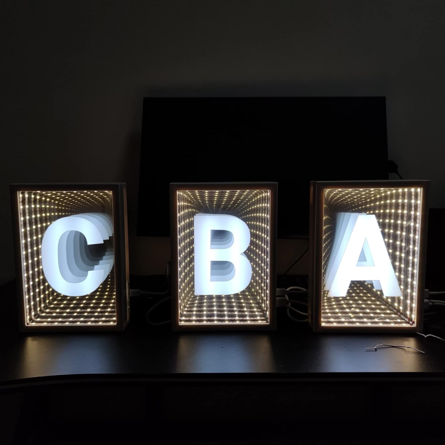Letreros avanzados de marquesina iluminadas, luz de espejo infinito, USB y luces de cadena alimentadas por batería, moderna lámpara de luz nocturna