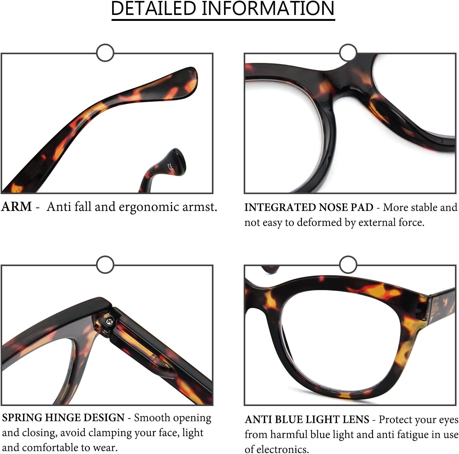 PRTCSLWD – Lentes de lectura de gran tamaño para mujer, paquete de 4 lectores de computadora con bloqueo de luz azul retro con bisagra de resorte