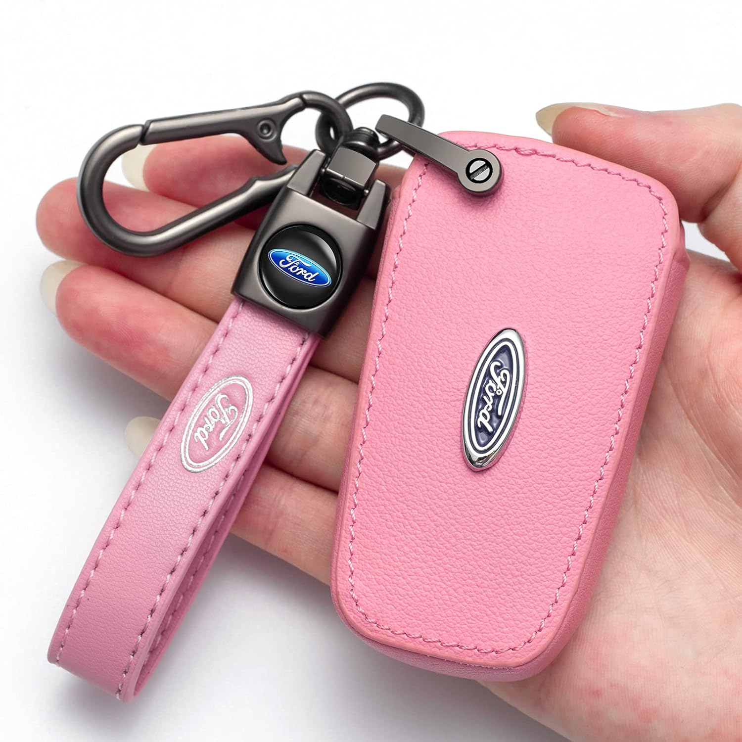 Royal Guard Funda para llave de coche con llavero de cuero genuino adecuado para Ford Fusion F550 Edge Explorer Escape Mustang Smart Remote Key fob