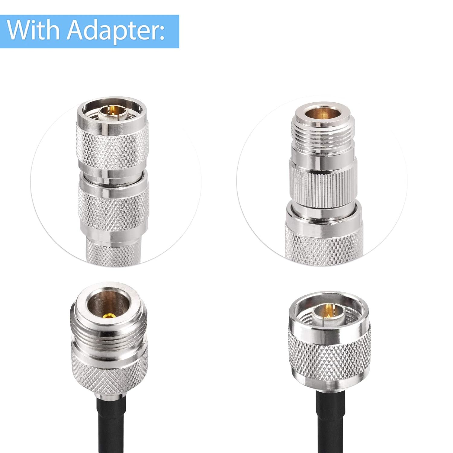Superbat Cable N macho a N hembra de 20 pulgadas + 2 piezas tipo N coaxial machohembra kit de adaptador para antena exterior LoRa Gateway Router