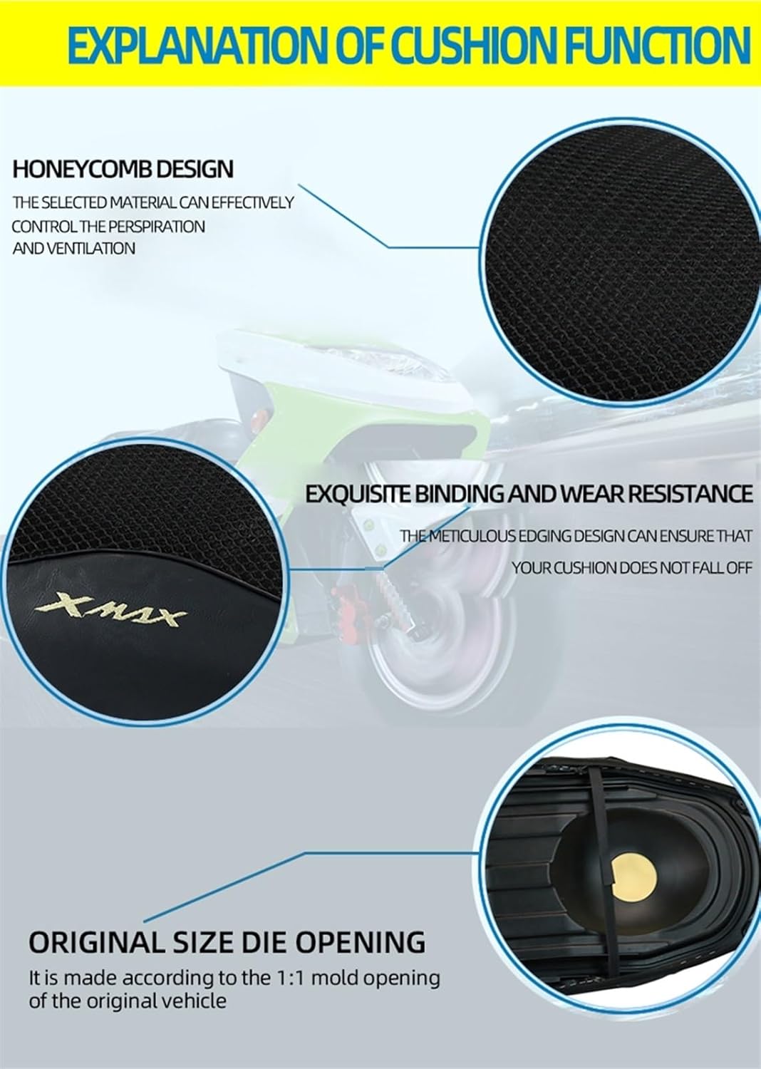Accesorios de motocicleta Funda de ajuste de cojín de malla para Y-AMAHA Xmax 300 Funda de asiento Funda de sillín Xmax 250 125 X-MAX 400 XMAX300