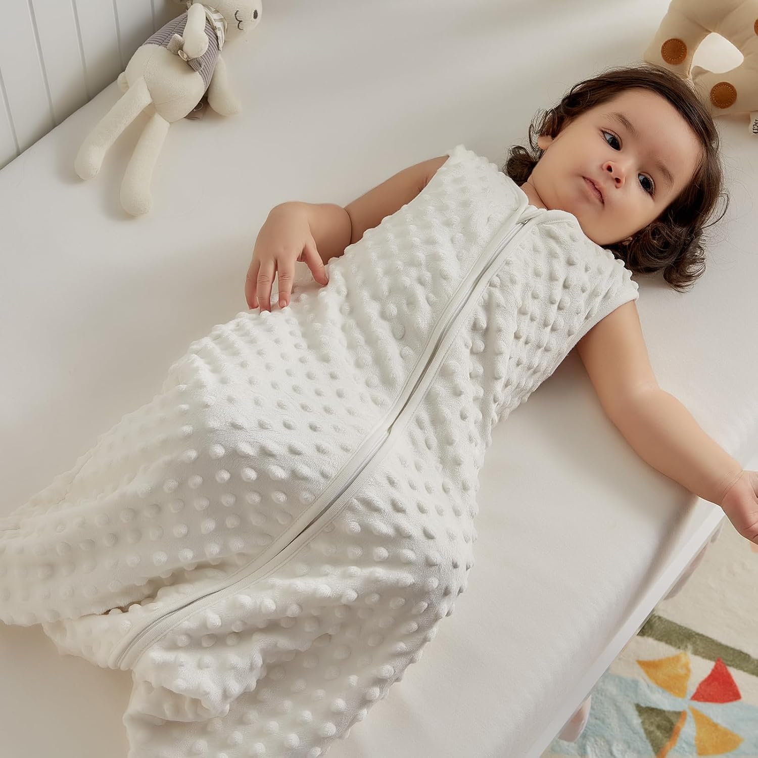 DaysU Minky – Saco de dormir para bebé con puntos relajantes, saco de dormir sin mangas con cremallera de 2 vías, saco de dormir TOG 2.0 de felpa