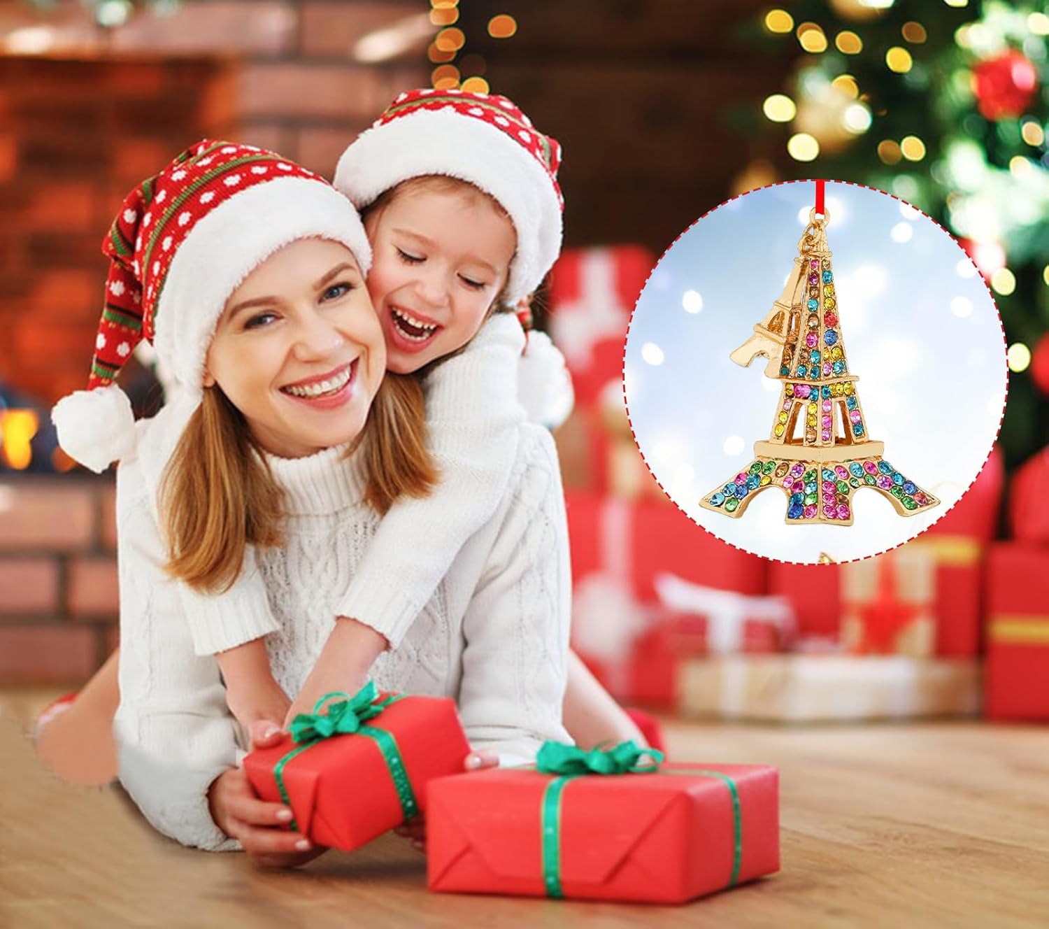 PETCEE Adornos de Navidad de la Torre Eiffel 2023, adornos de metal de la Torre Eiffel de París para árbol de Navidad, decoración romántica de la