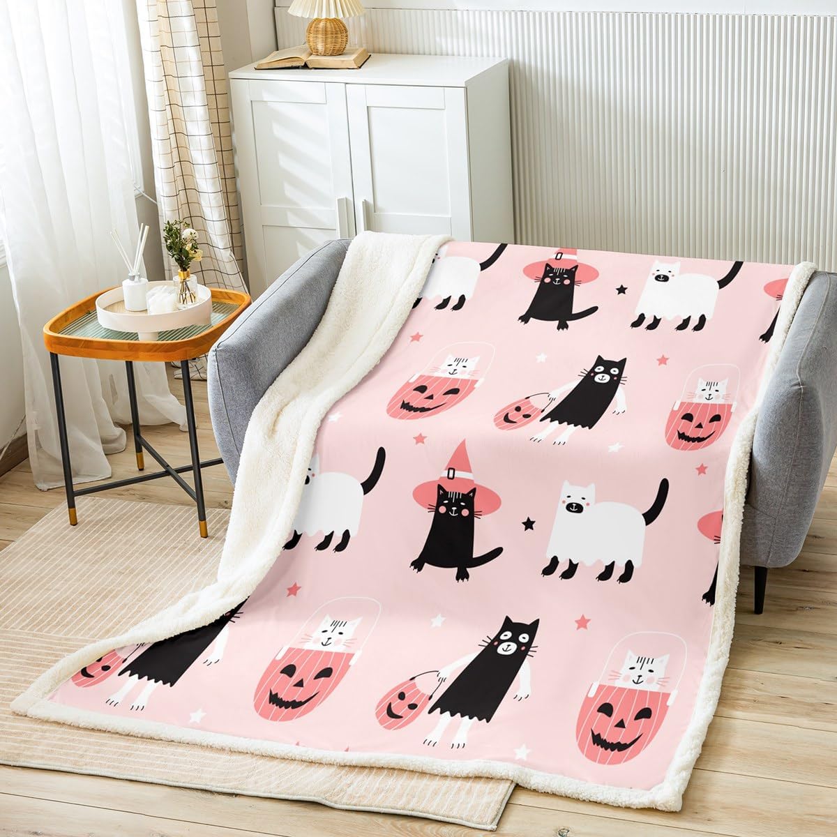Erosebridal Manta de felpa con diseño de gatos fantasmas y fantasmas para niños, 40 x 50 pulgadas, regalo para niñas y adolescentes, manta sherpa de