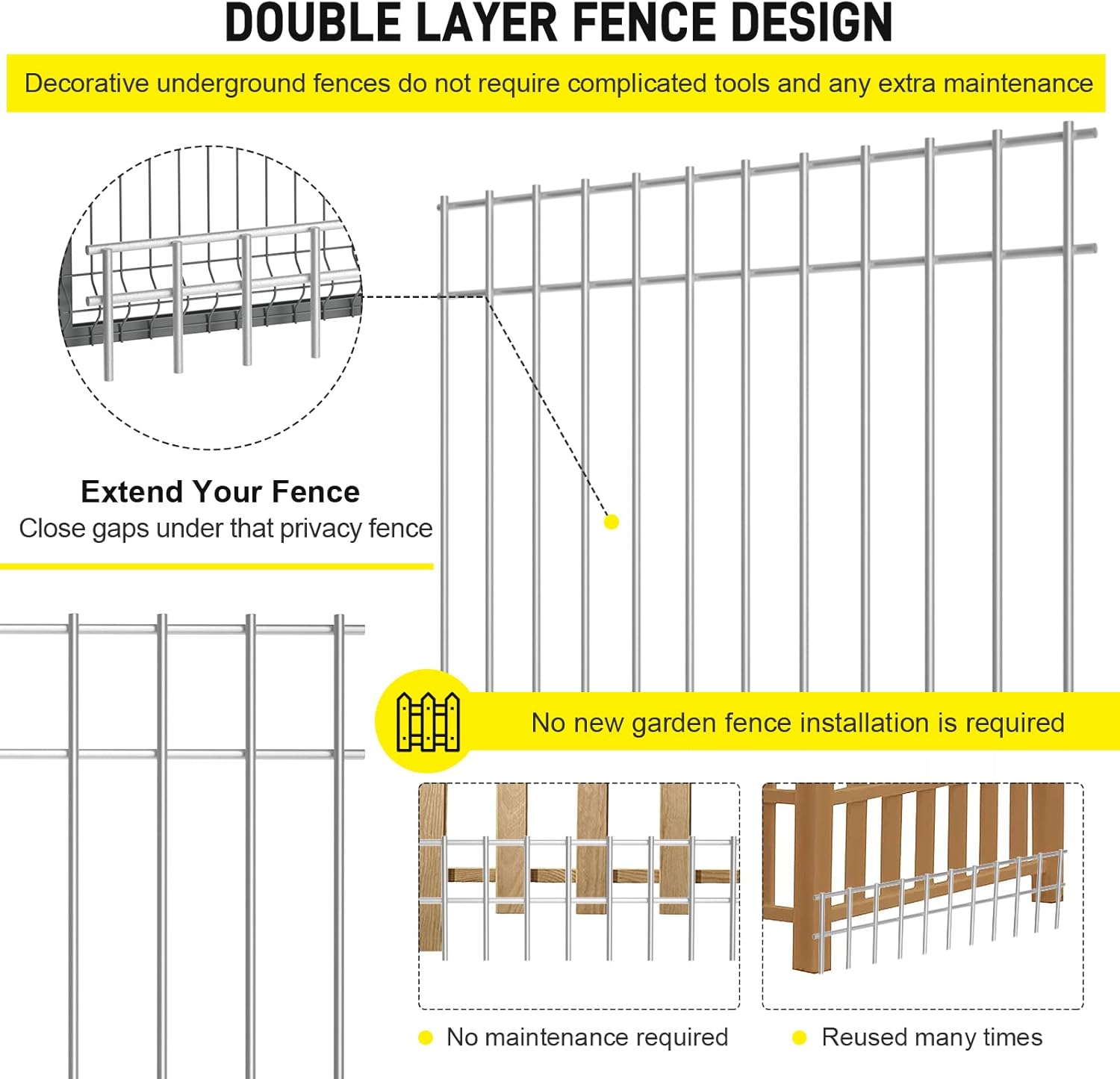 Paquete de 4 vallas de barrera de animales subterráneas decorativas para jardín de 20 x 15 pulgadas, 4 calibres de acero galvanizado, estacas de
