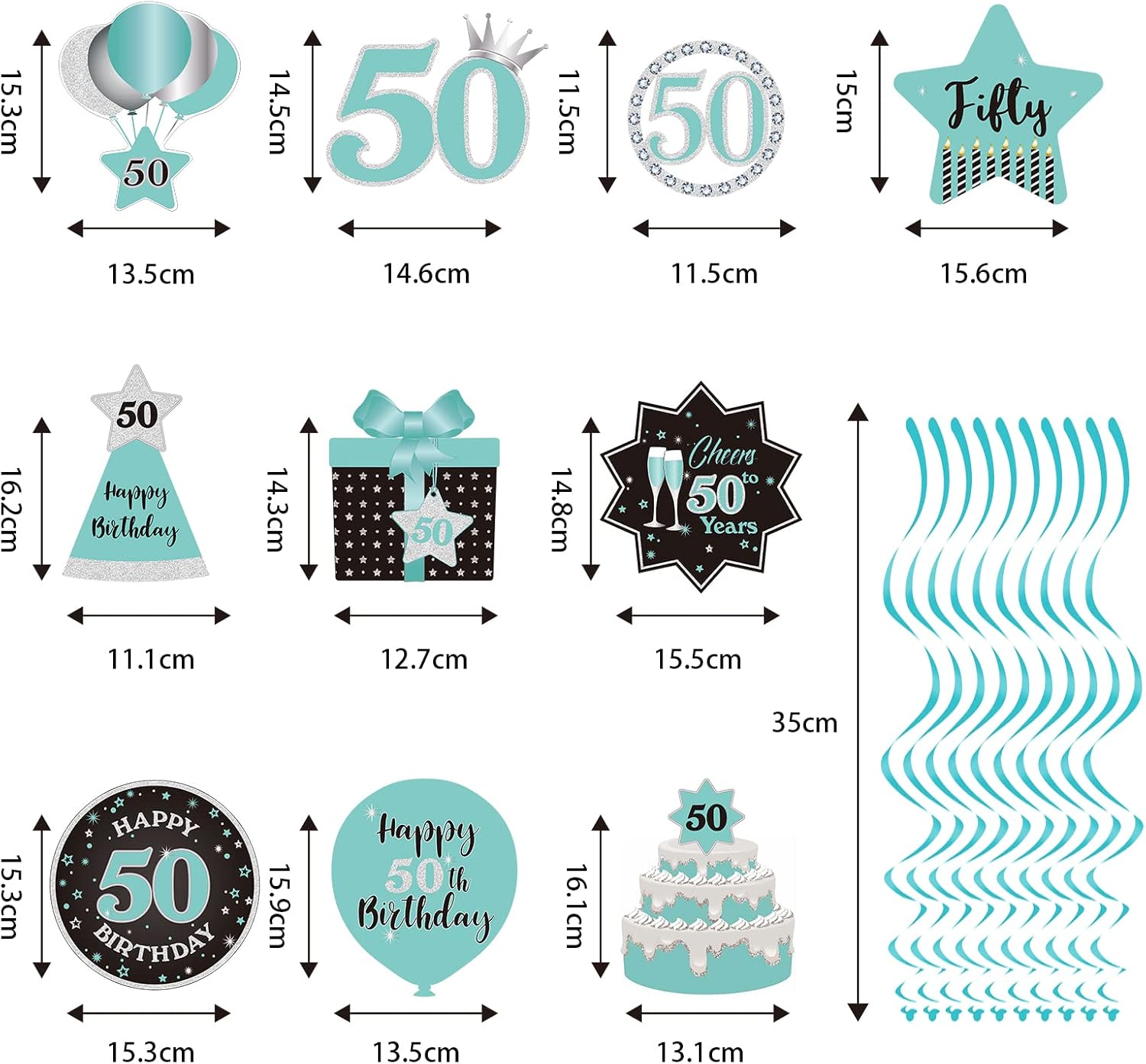Decoración de techo con diseño de remolinos colgantes para fiesta de cumpleaños número 50, decoración de 50 años, espirales colgantes de papel de