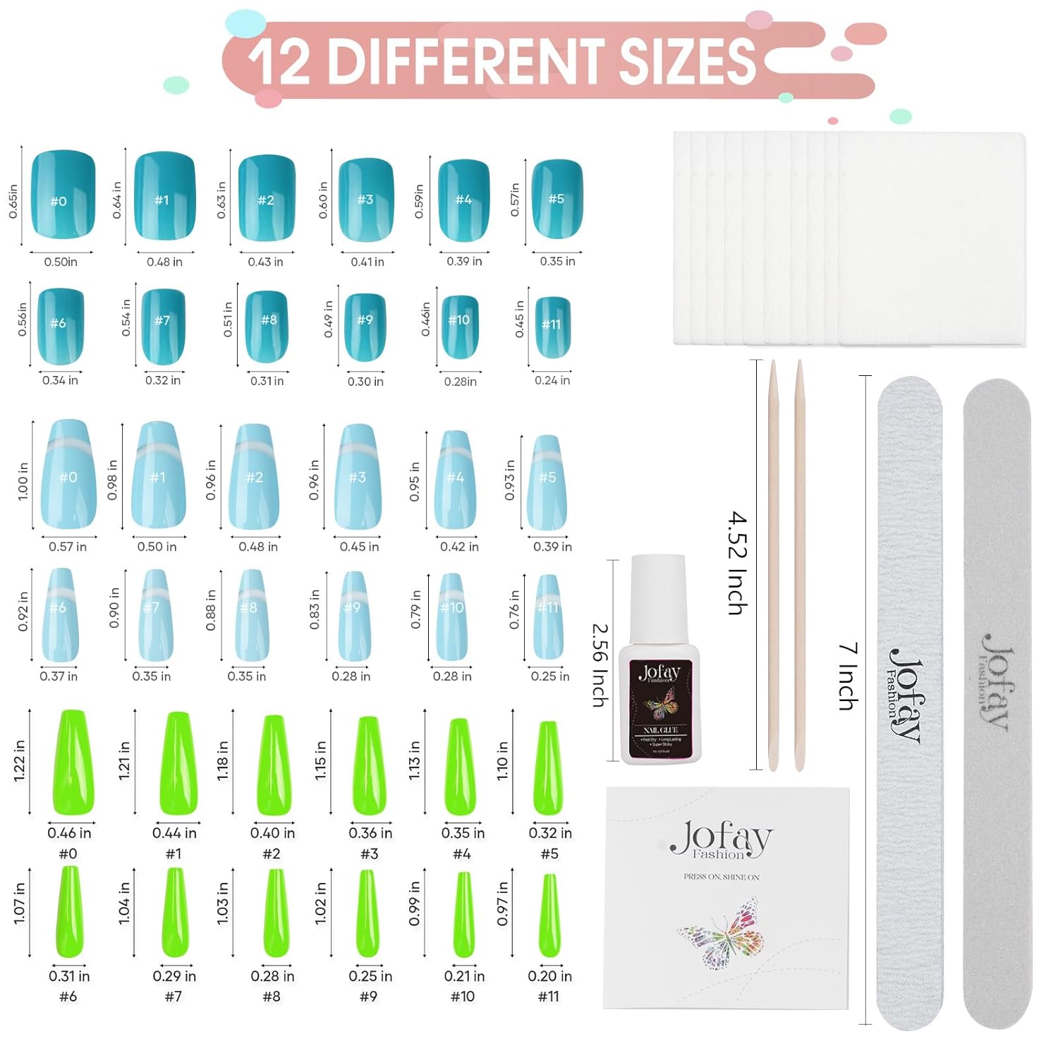 12 paquetes (288 piezas) de uñas postizas medianas a presión, uñas postizas largas con diseño cuadrado de pegamento en uñas acrílicas de cobertura