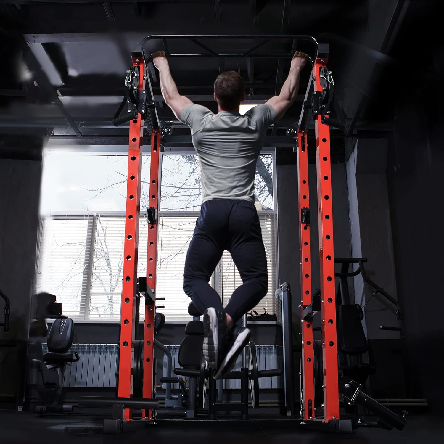 RitFit Jaula de potencia con sistema opcional de máquina LAT PullDownCable CrossoverSmith, estante para sentadillas de 1000 libras para el hogar y