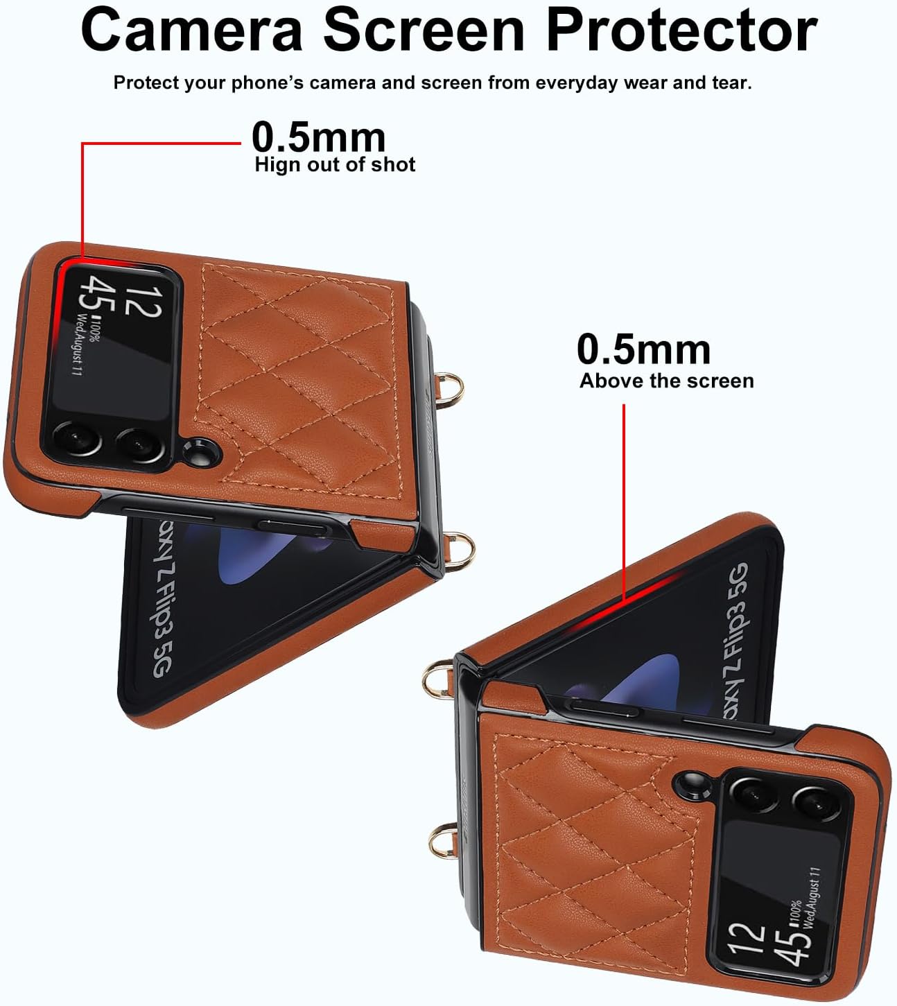 Asuwish Funda de teléfono para Samsung Galaxy Z Flip 3 5G 2021 con correa para la muñeca con cordón, delgada, de piel sintética, a prueba de golpes,