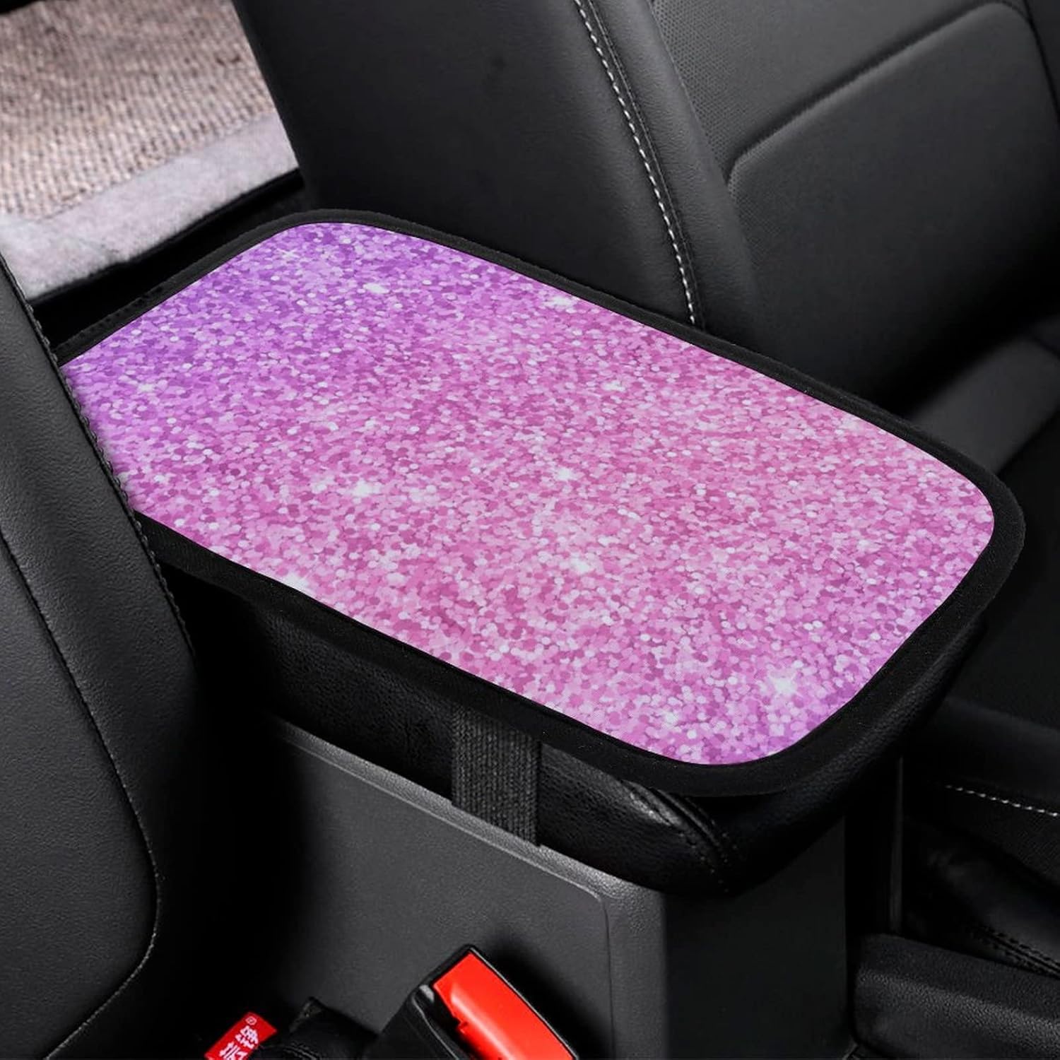 Decoración de consola central de automóvil con purpurina rosa degradada, funda para reposabrazos de pasamanos, fundas interiores brillantes para