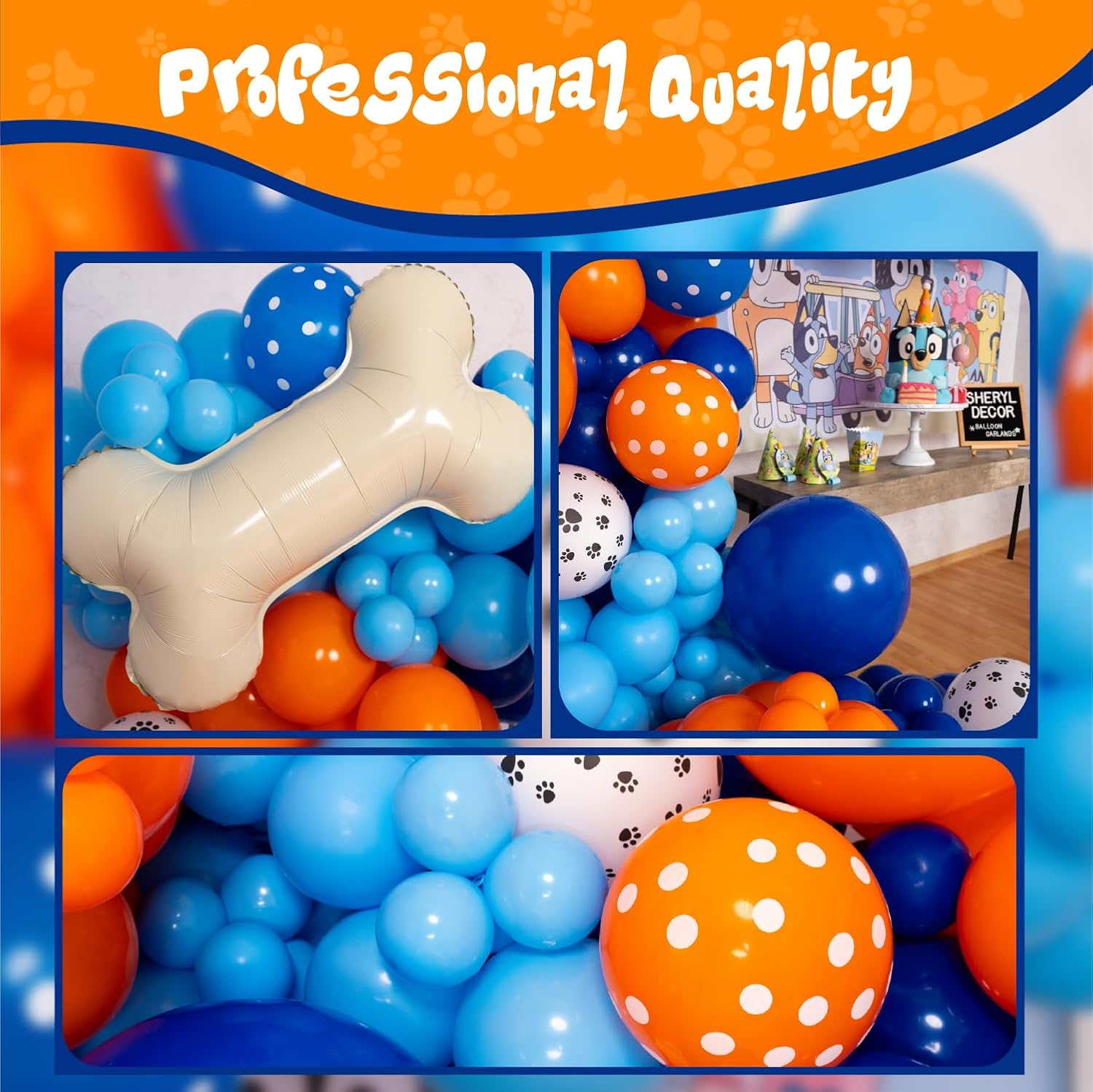 Kit de arco y guirnalda de globos azules todo en 1 con hueso de perro  Globos azules pequeños y grandes para fiesta de cumpleaños en azul y naranja