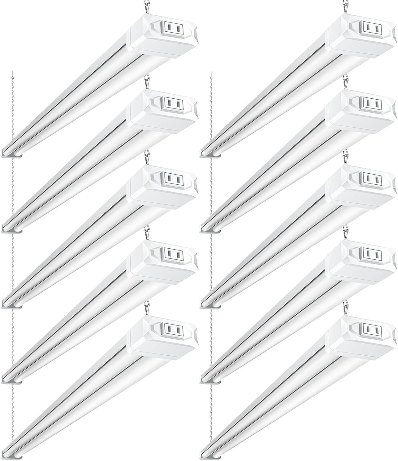 BBOUNDER Paquete de 10 luces LED enlazables para tienda con reflector, luz fría superbrillante de 6500 K, 4400 LM, 4 pies, accesorio integrado de 48