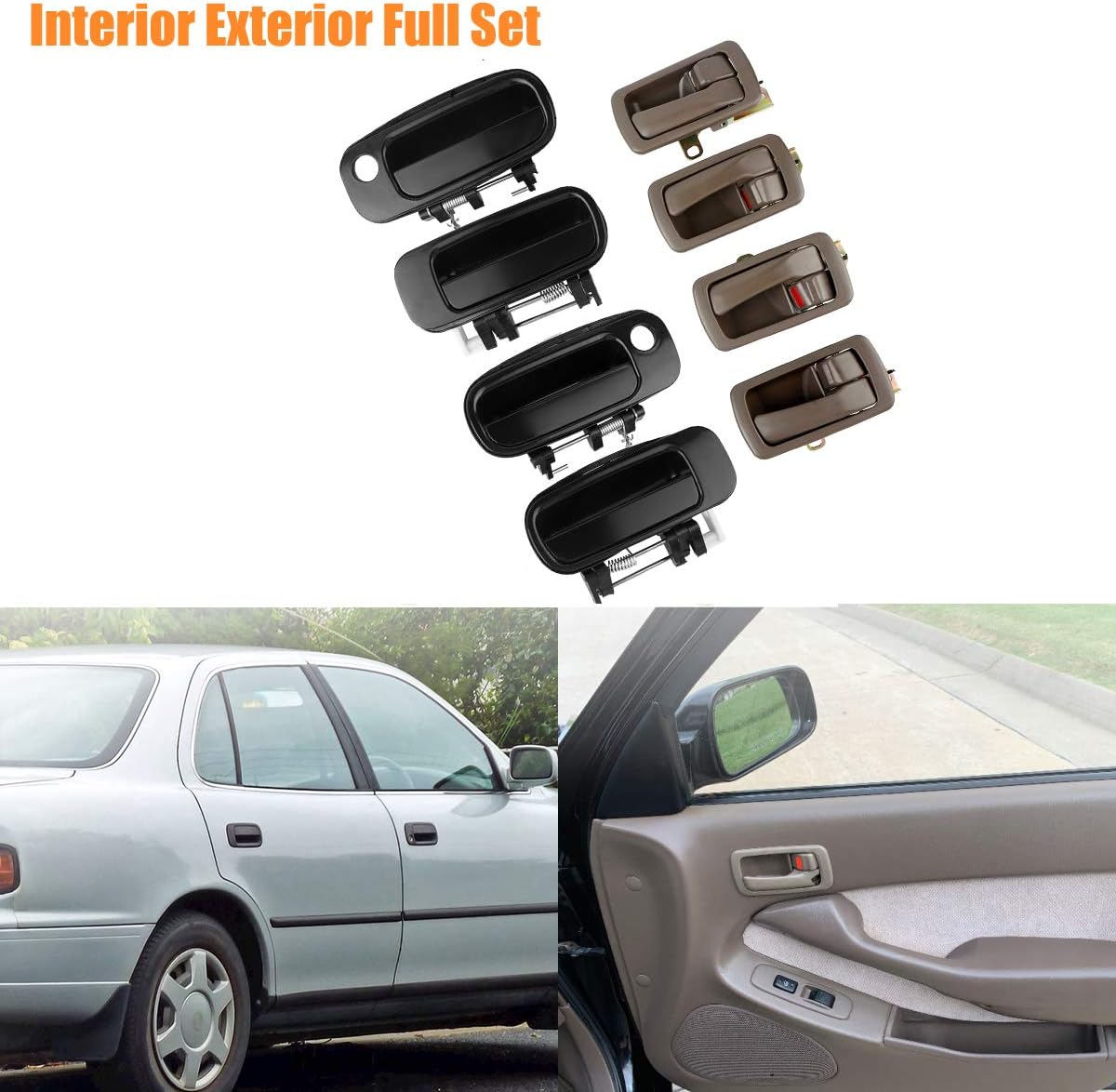 NPAUTO Manijas de puerta interiores y exteriores de repuesto para Toyota Camry 1992 1993 1994 1995 1996, delantera y trasera izquierda del conductor